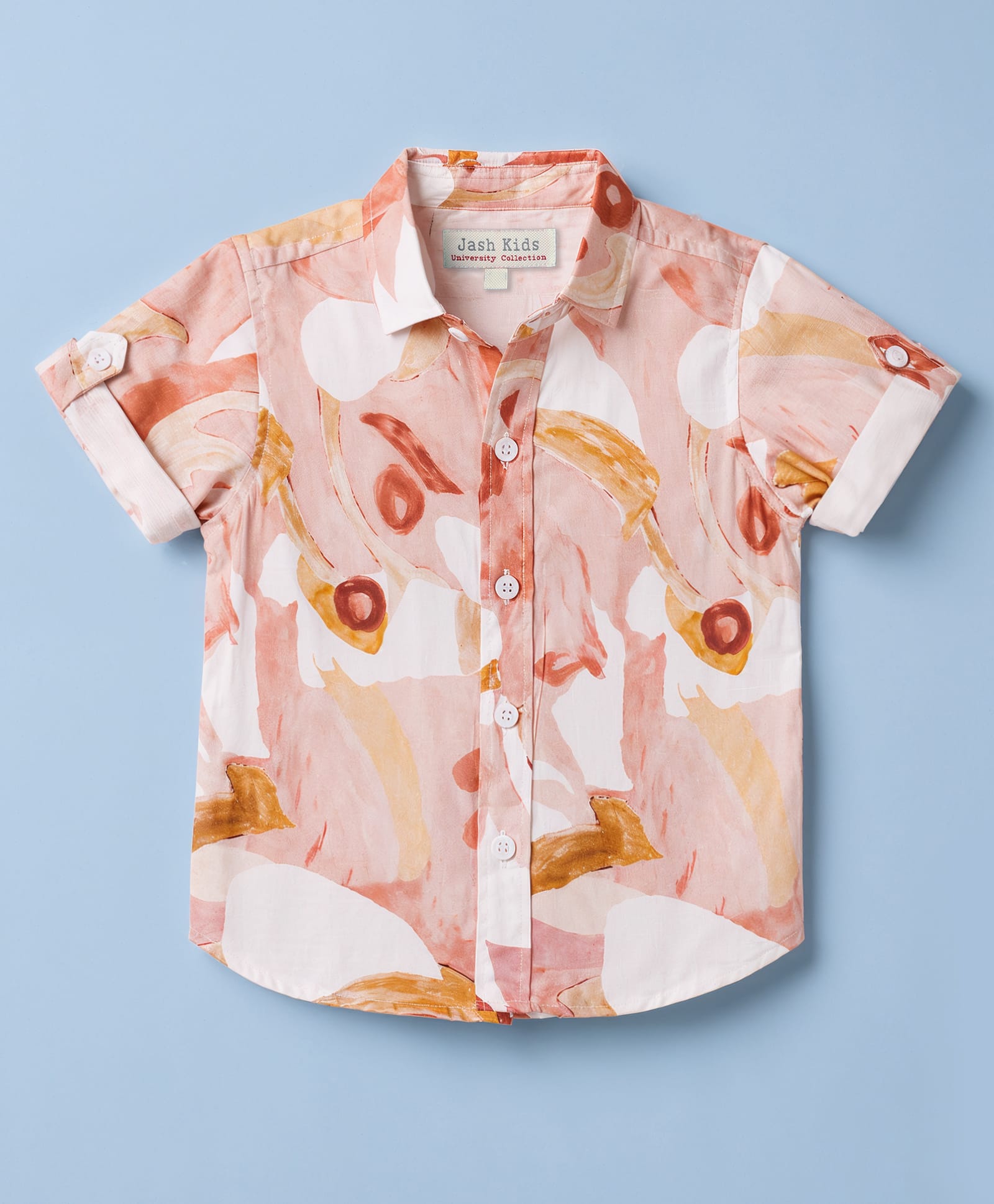 JASH KIDS Cotton Woven Half Sleeves Abstract Printed Shirt - Peach-picture-22