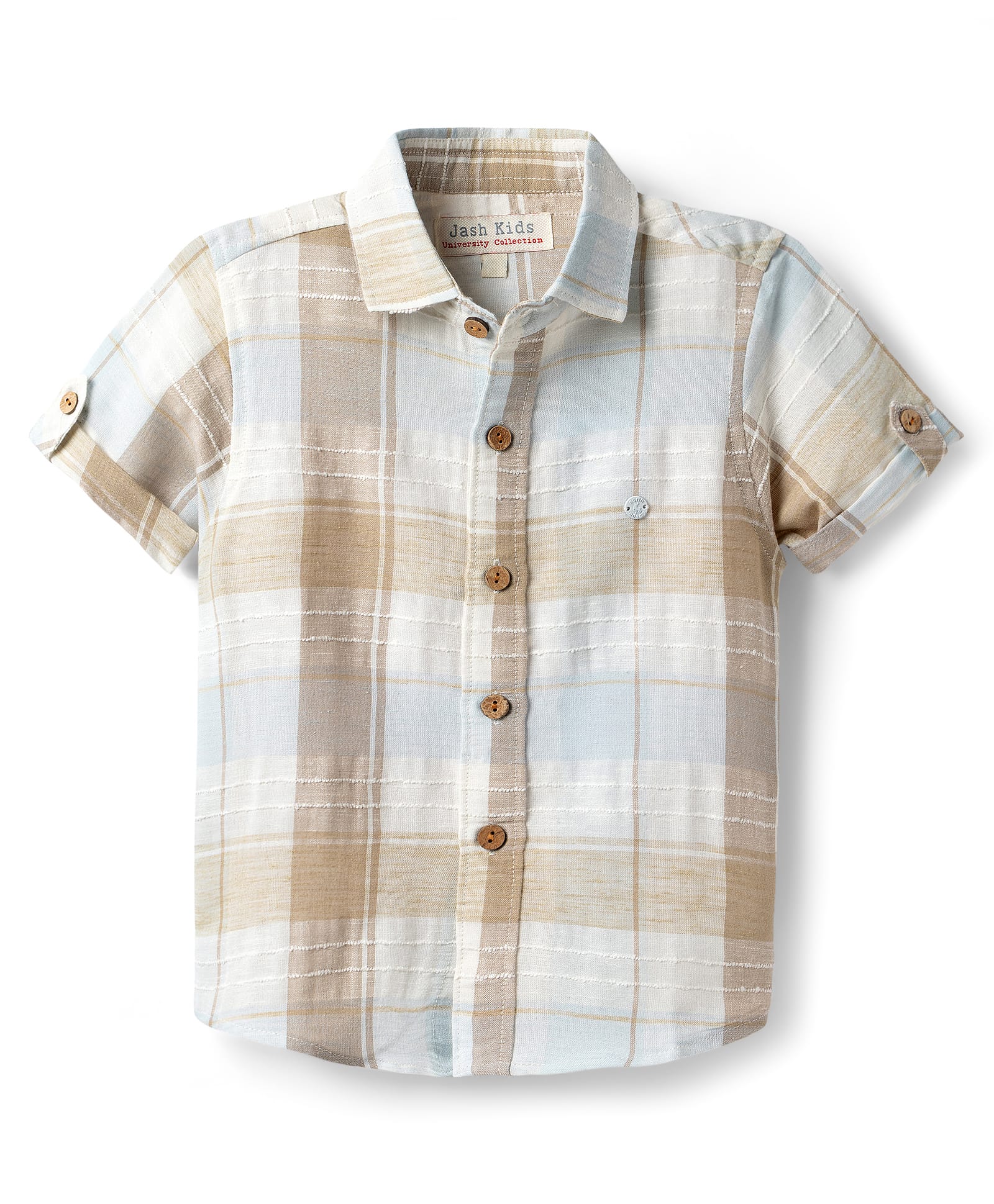 JASH KIDS Linen Woven Half Sleeves Checkered Shirt - Light Blue-image-39