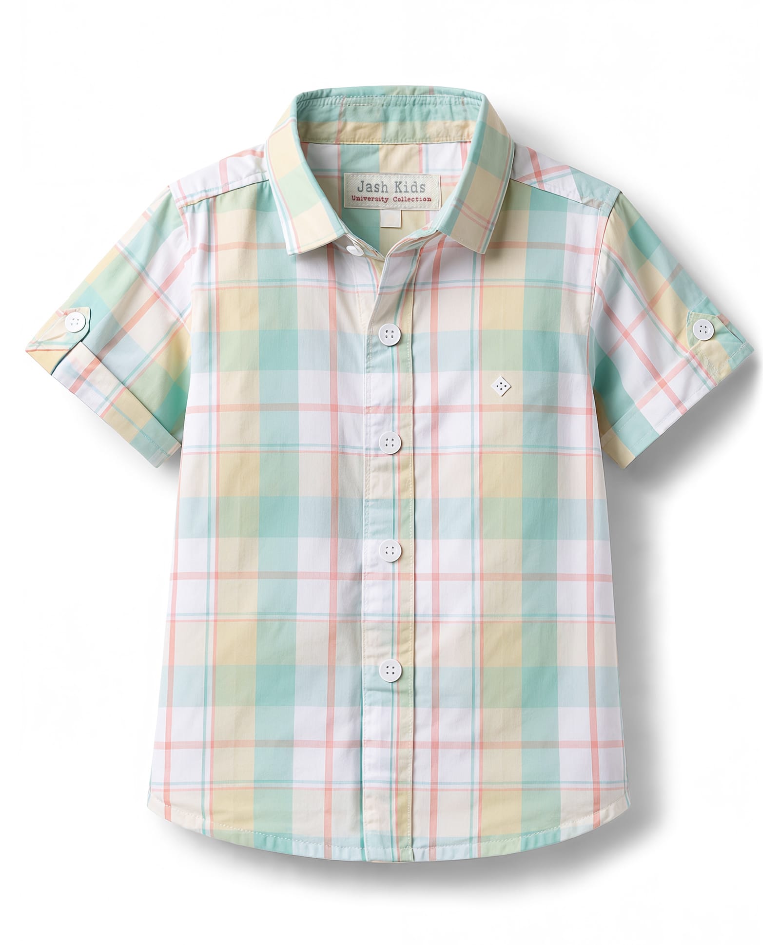 JASH KIDS Cotton Woven Half Sleeves Checks Shirt - Light Green-picture-0