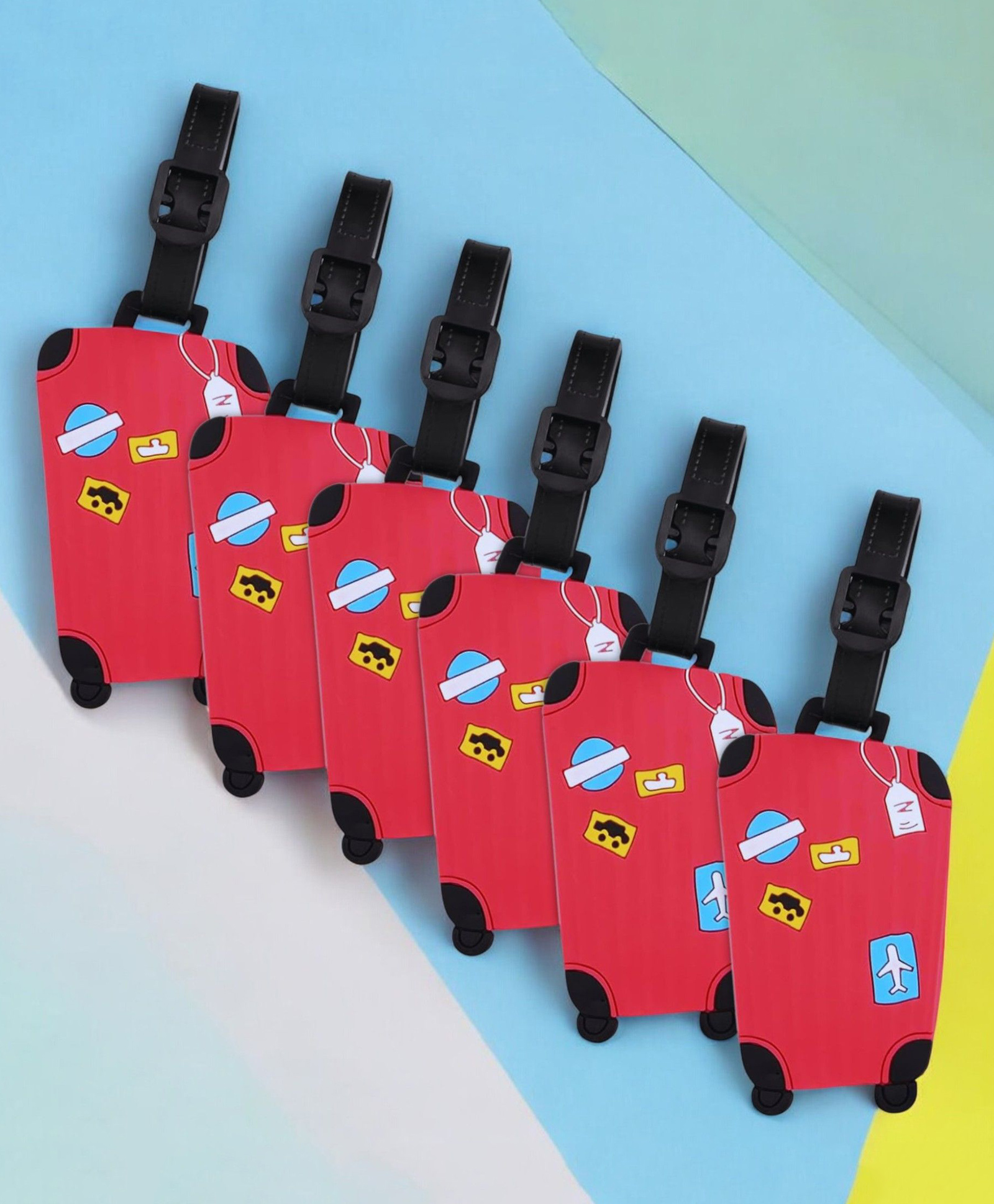Birthday Popper 6 Pcs Trolley Bag Theme Pink Luggage Tags as Birthday Return Gifts for Boys Fun Colorful Tags for Kids School Bags with Name Label-image-3