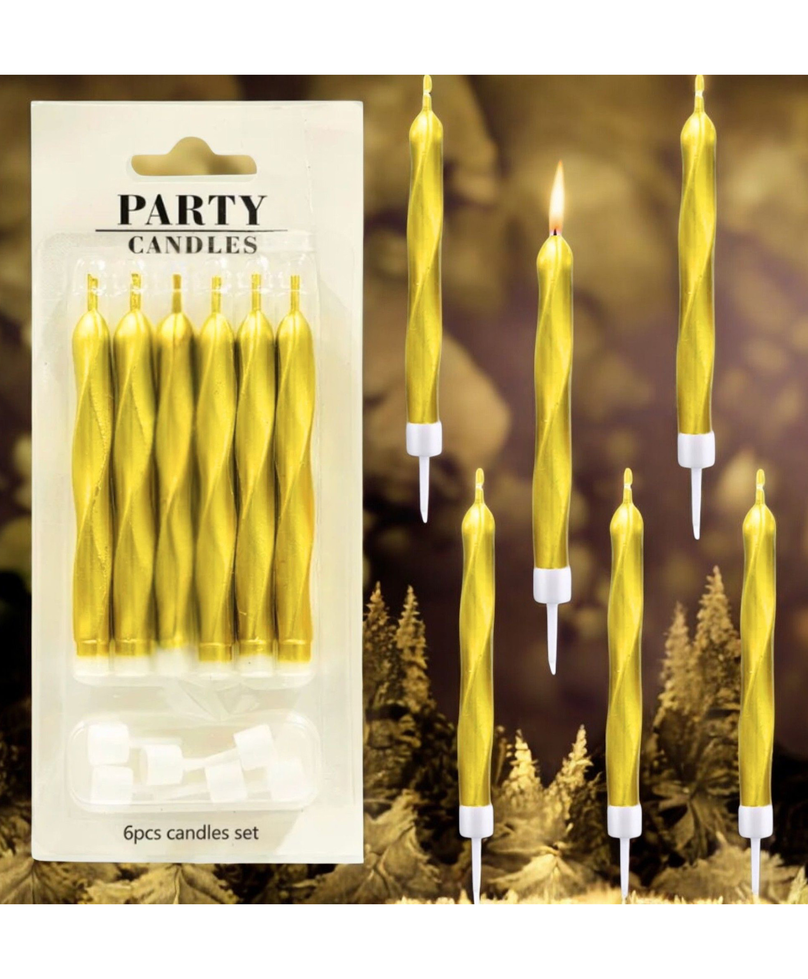 Birthday Popper Gold Wave Metallic Birthday Cake Candles | 1 Pack; 6 Pcs Spiral Candles Set with Holders for Cake, Cupcakes & Desserts for Birthday Celebration, Wedding & Party Décor-image-3