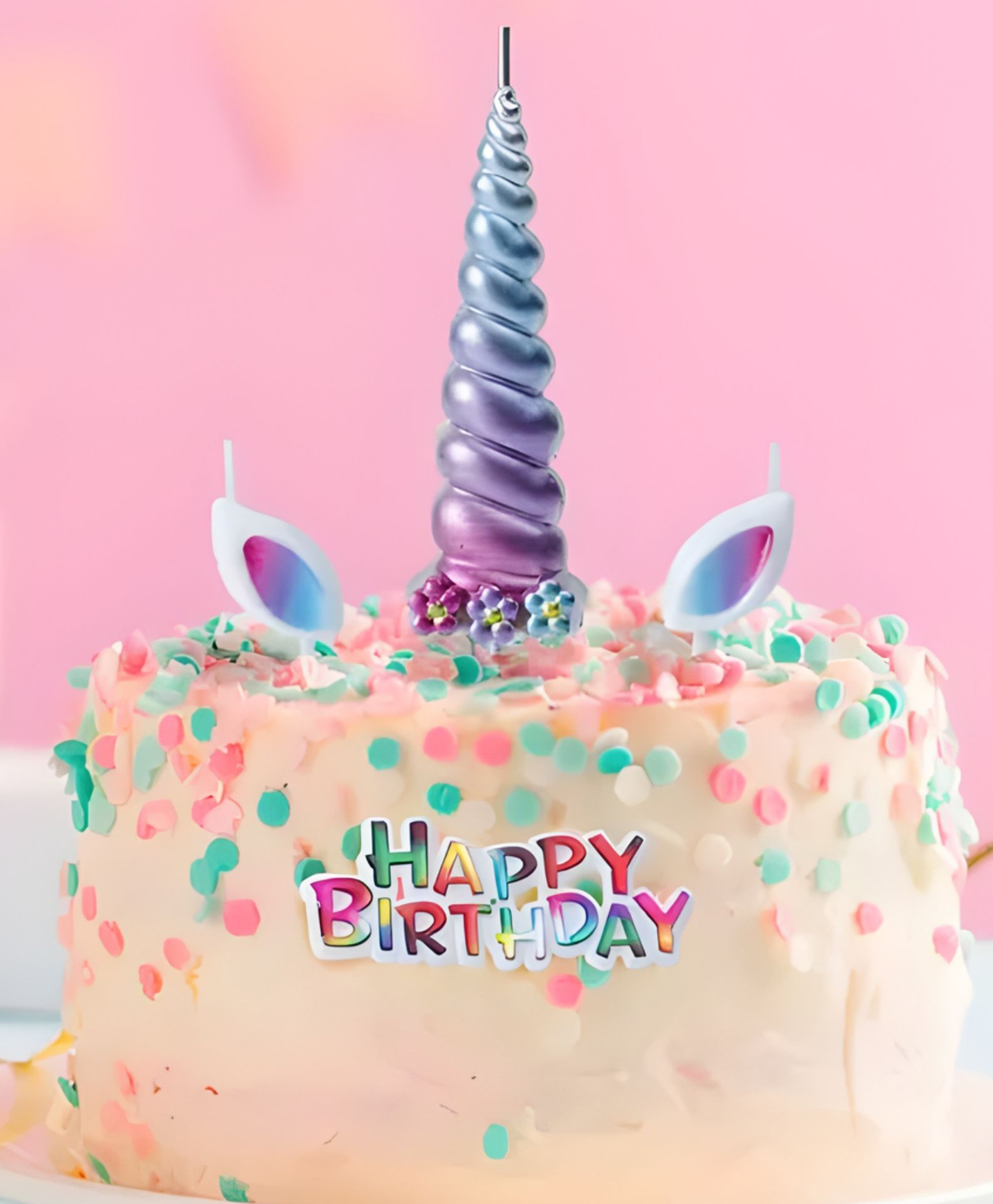 Birthday Popper Unicorn Birthday Candles Set | Magical Cake Topper with Unicorn Horn Candle, Wick Ears & Happy Birthday Plaque | Party Decoration for Kids Birthdays, Anniversary & Celebration Cakes