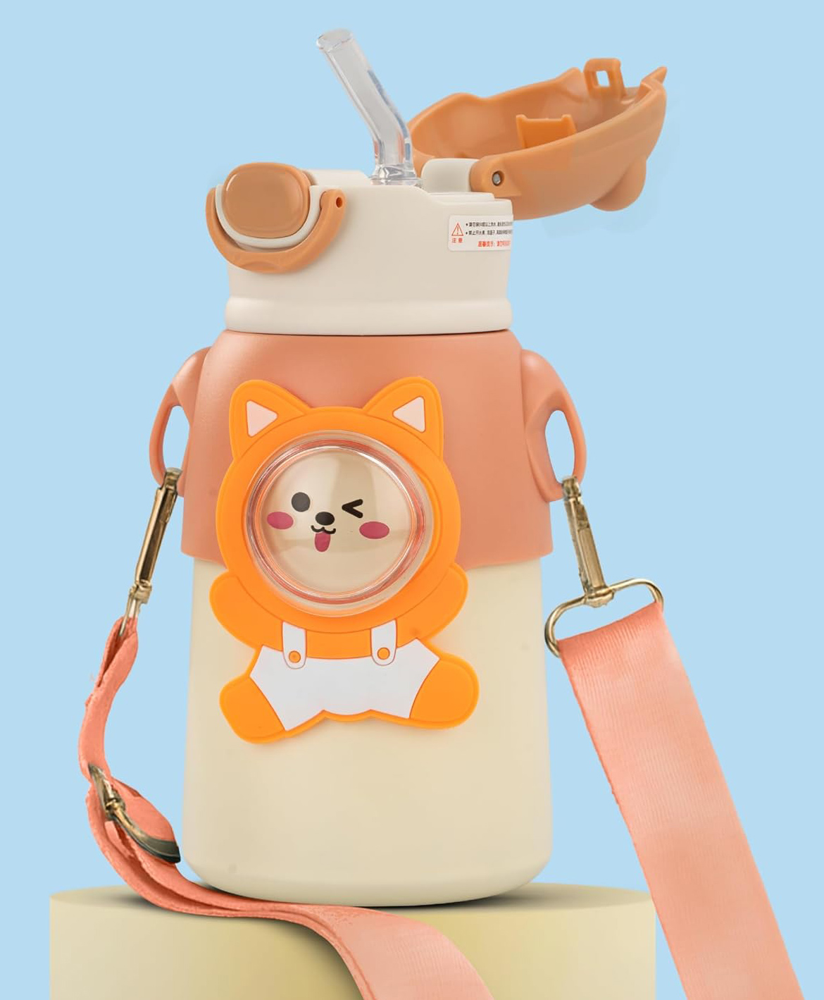 Baybee Premium Cubby Sipper Water Bottle for Kids | BPA Free & Leak Proof Stainless Steel Insulated Drinking Water Bottle | Soft Silicone Straw & Adjustable Strap 6+ Months Babys (520ml, Orange Bear)-image-44
