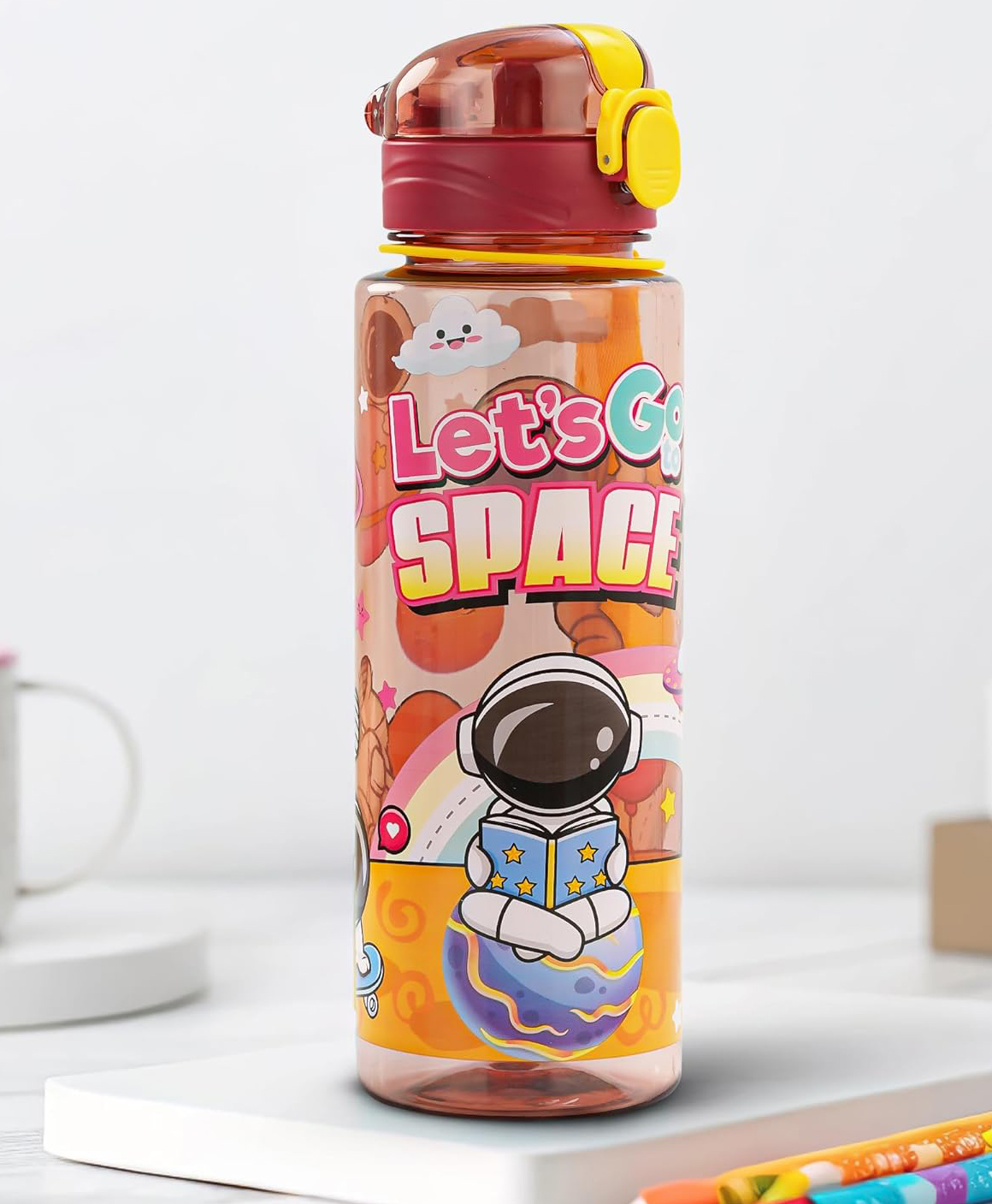 BAYBEE Space 700ml Sipper Bottle for Kids, Anti-Spill Sippy Water Bottle- BPA Free |Sippy Cup, Baby Bottle Sippers | Sipper Water Bottle for Kids Infants & Toddlers 6 Months to 9 Years (Orange)-picture-34