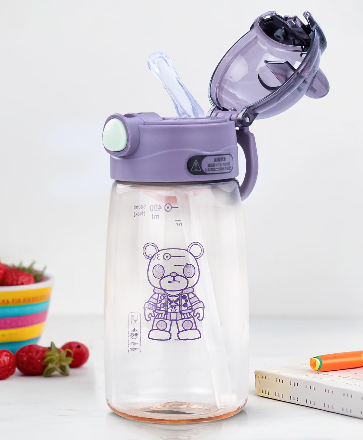 BAYBEE AquaTots Sipper Water Bottle for Kids | Leak Proof Baby Sipper Bottle with Straw | BPA Free with Carry Handle | Insulated Drinking Sippy Water Bottle for School Kids (500ml, Purple)-image-46