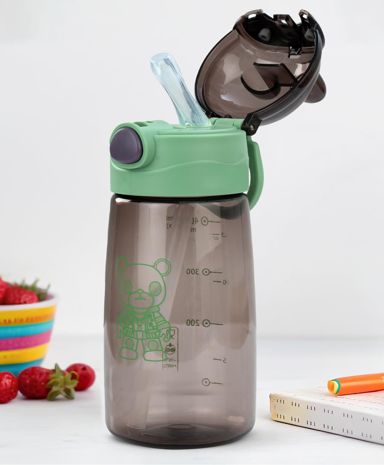 BAYBEE AquaTots Sipper Water Bottle for Kids | Leak Proof Baby Sipper Bottle with Straw | BPA Free with Carry Handle | Insulated Drinking Sippy Water Bottle for School Kids (500ml, Green)-image-41