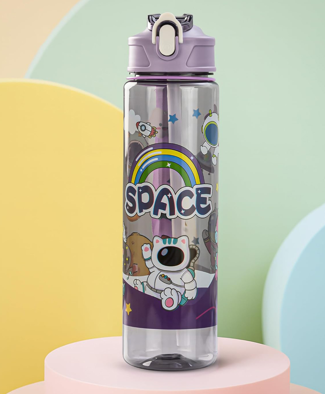 Baybee Galaxy Kids Water Bottle 800ml | Leak-Proof Baby Sipper Bottle with Flip Lock Lid & Silicone Straw | BPA-Free School Water Bottle for Boys & Girls, Drinking Training Sipper Bottle Kids (Purple)-image-44