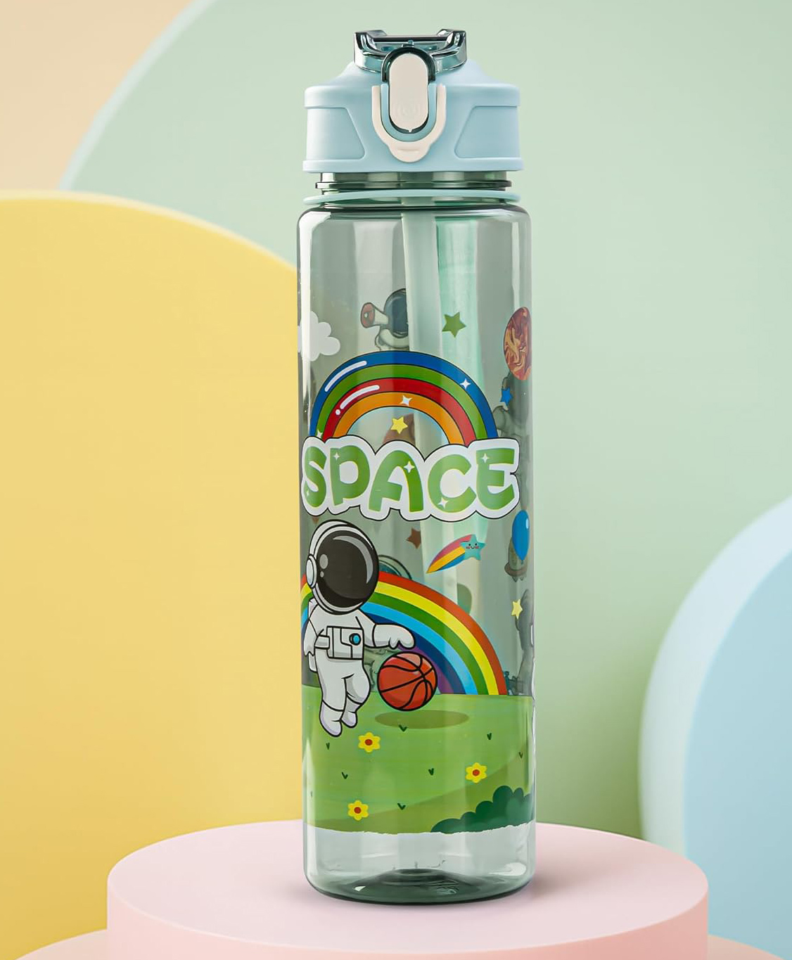 BAYBEE Galaxy Kids Water Bottle 800ml | Leak-Proof Baby Sipper Bottle with Flip Lock Lid & Silicone Straw | BPA-Free School Water Bottle for Boys & Girls, Drinking Training Sipper Bottle Kids (Green)-image-14