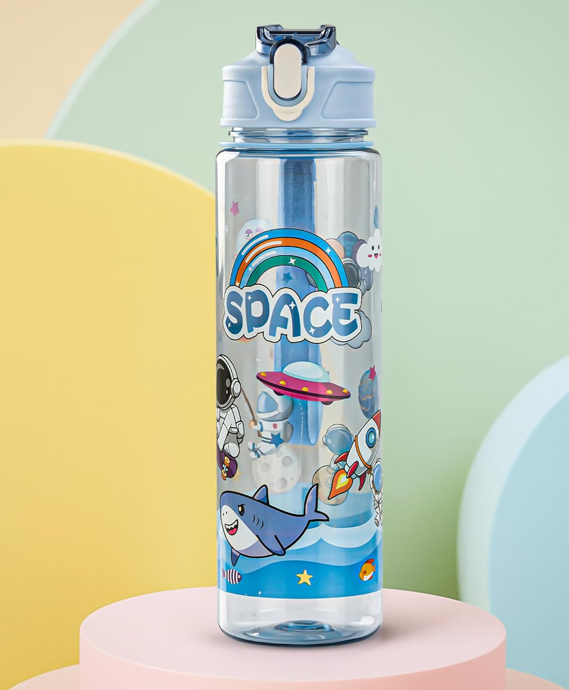 BAYBEE Galaxy Kids Water Bottle 800ml | Leak-Proof Baby Sipper Bottle with Flip Lock Lid & Silicone Straw | BPA-Free School Water Bottle for Boys & Girls, Drinking Training Sipper Bottle Kids (Blue)-image-47