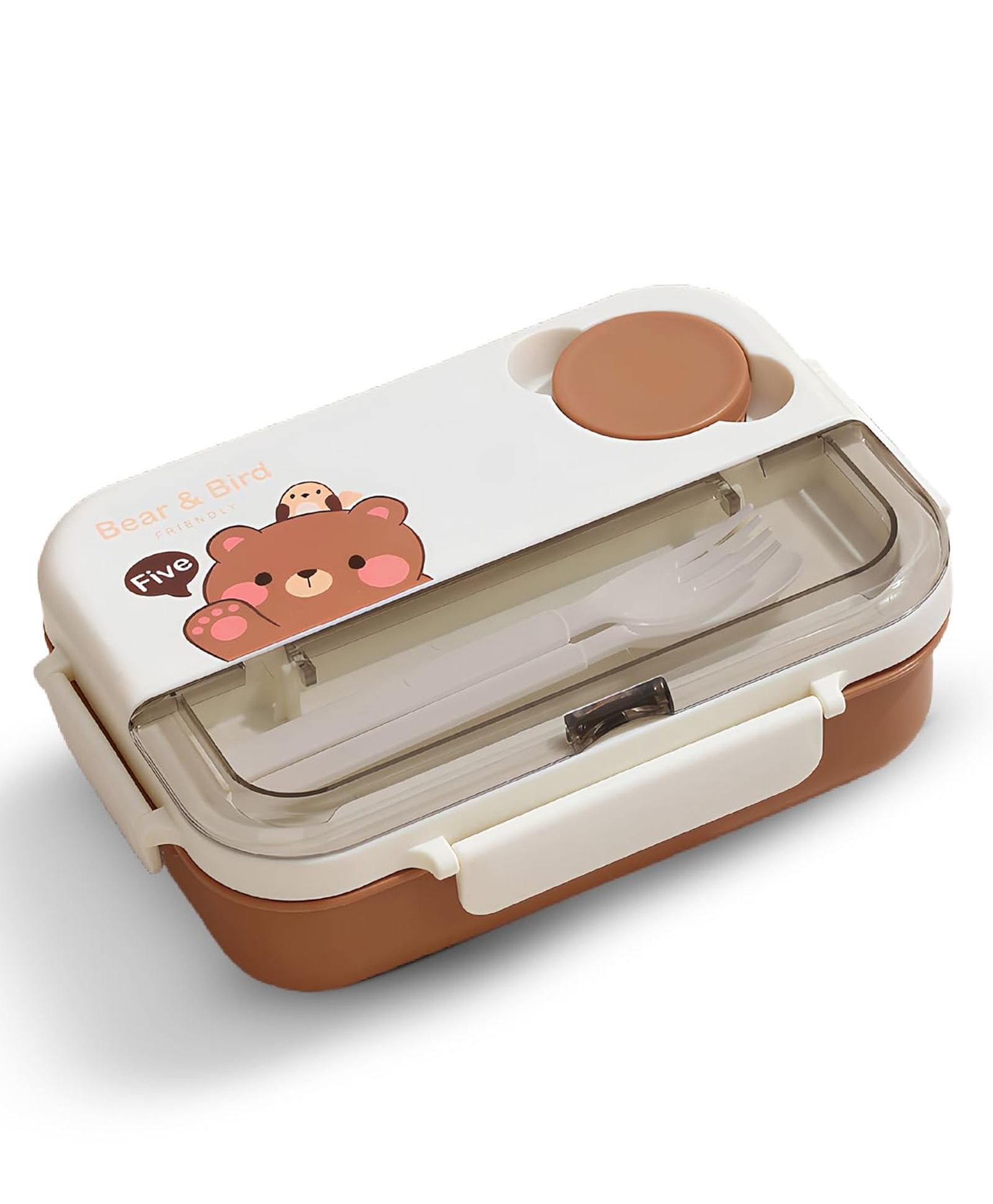 Baybee Bentozo Kids Lunch Box with Spoon | Leakproof Bento Box for School & Travel | Microwave & Oven Safe Stainless Steel Inner Tray | BPA-Free Hot Food Container for Toddlers & Children(900ml,Brown)-picture-22