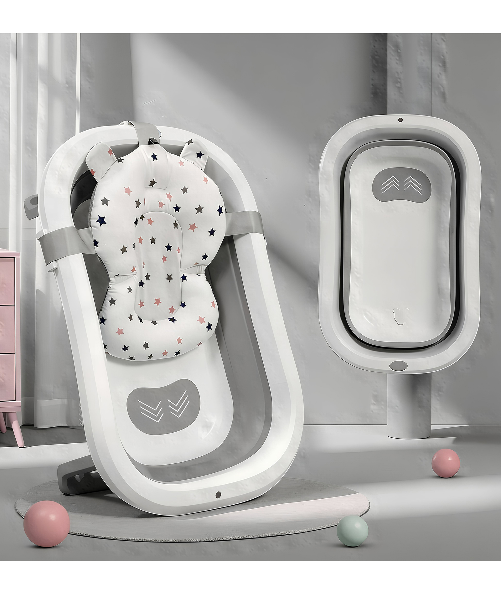 StarAndDaisy Bath Tub for Baby Foldable Bath tub for Kids with Cushion, Space Saving Design, Newborn Baby Folding Bathing Tub Girls & Boys with Soap Tray, Easy to Store-Grey-image-14