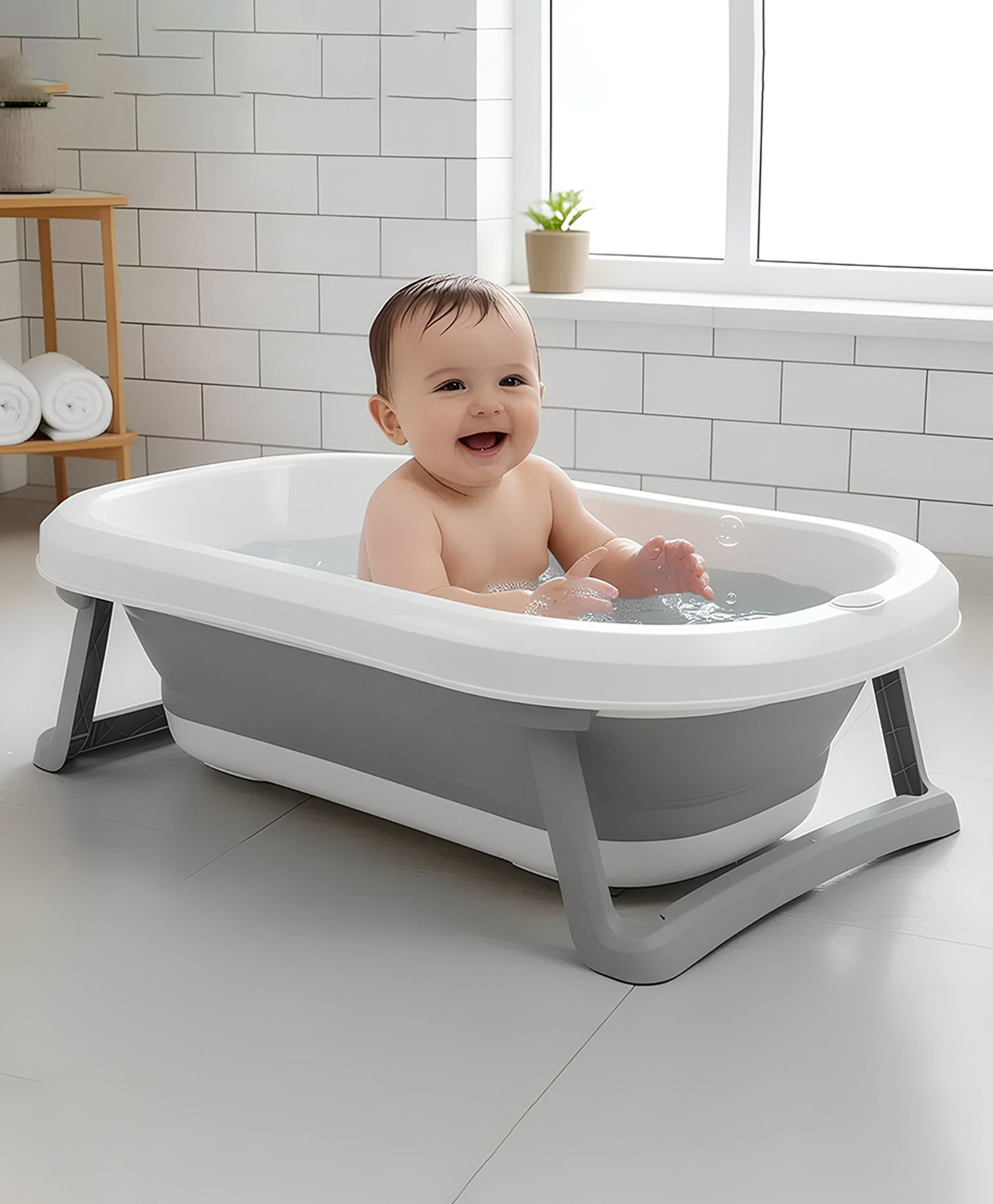 StarAndDaisy Bath Tub for Baby Foldable Bath tub for Kids, Space Saving Design, Newborn Baby Folding Bathing Tub Girls & Boys with Soap Tray, Easy to Store-Grey-picture-16