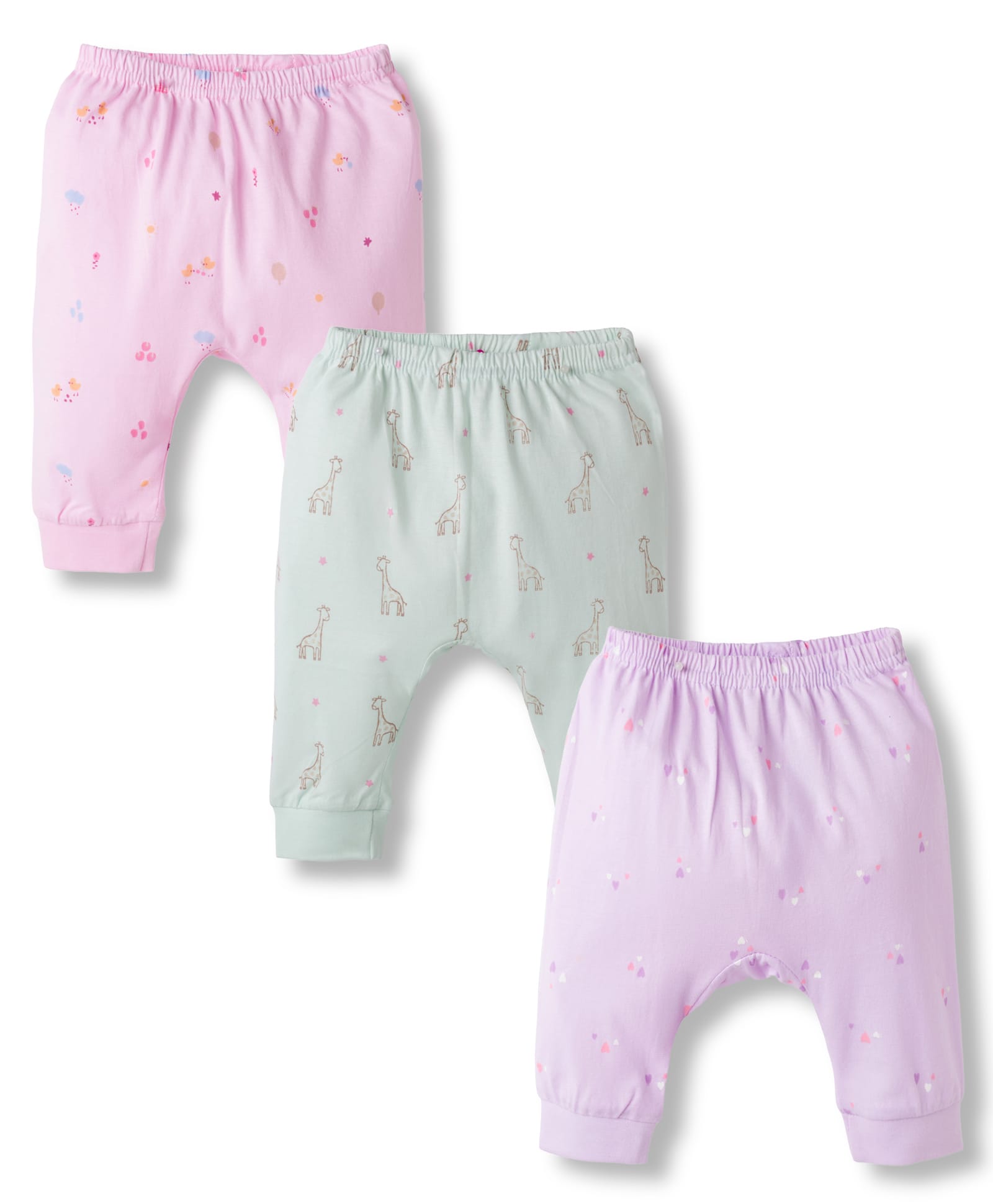 Zero Interlock Knit Full Length Animal Printed Diaper Leggings Pack of 3- Lilac Pink & Aqua Blue-picture-23