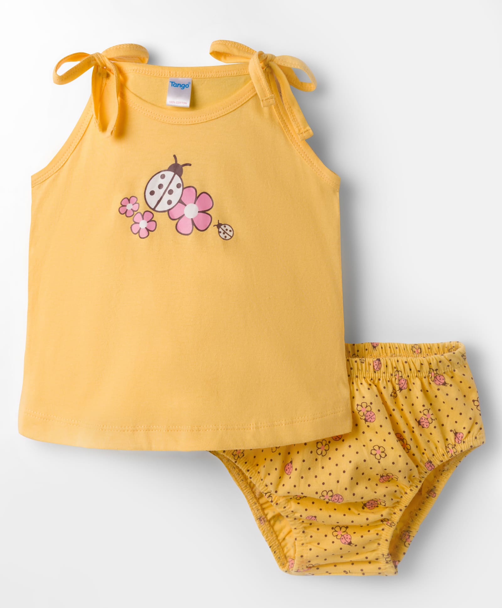 Tango Single Jersey Knit Sleeveless Floral & Ladybug Printed Slip & Bloomer Set - Golden-image-34