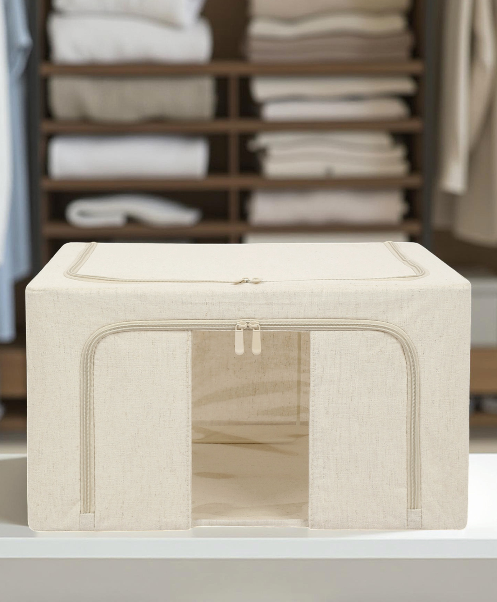 STOR 44L Collapsible Cotton Hemp Storage Bin | Compact Organizer for Closets & Shelves | Off-White-image-13