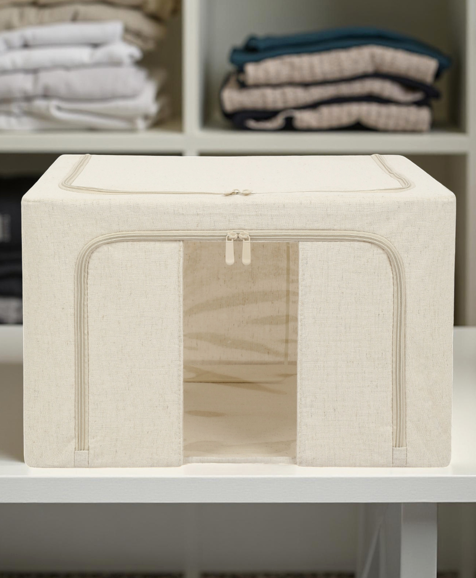 STOR 66L Collapsible Cotton Hemp Storage Bin | Compact Organizer for Closets & Shelves | Off-White-picture-5