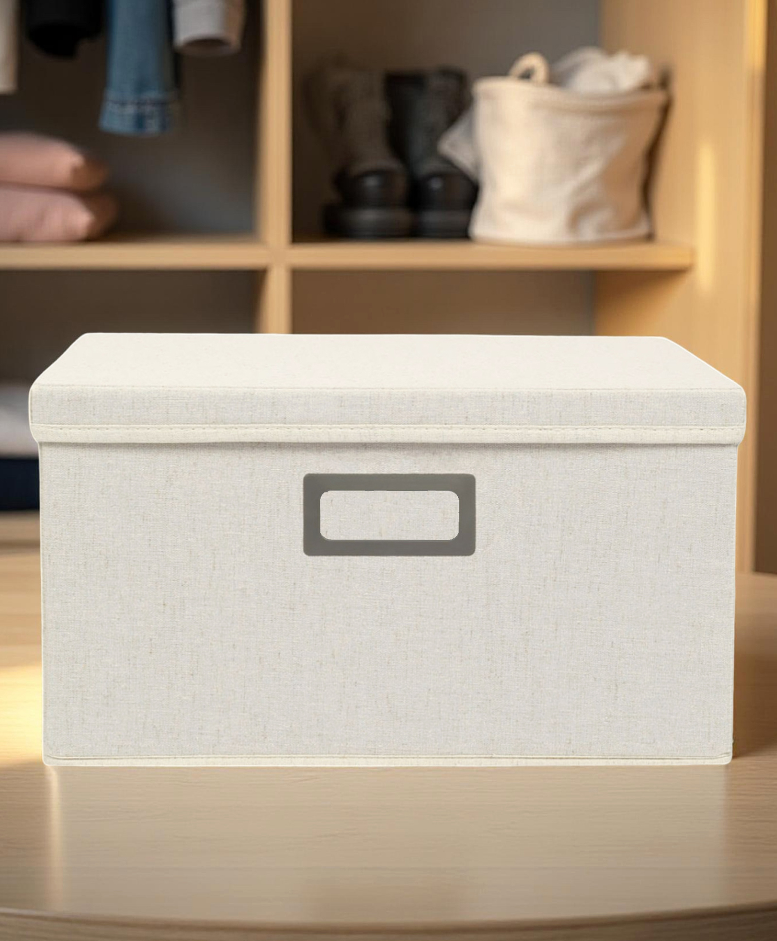 STOR Cotton-Hemp Foldable Storage Box 25.5L | Breathable, Dustproof Organizer for Home | Off-White-image-13