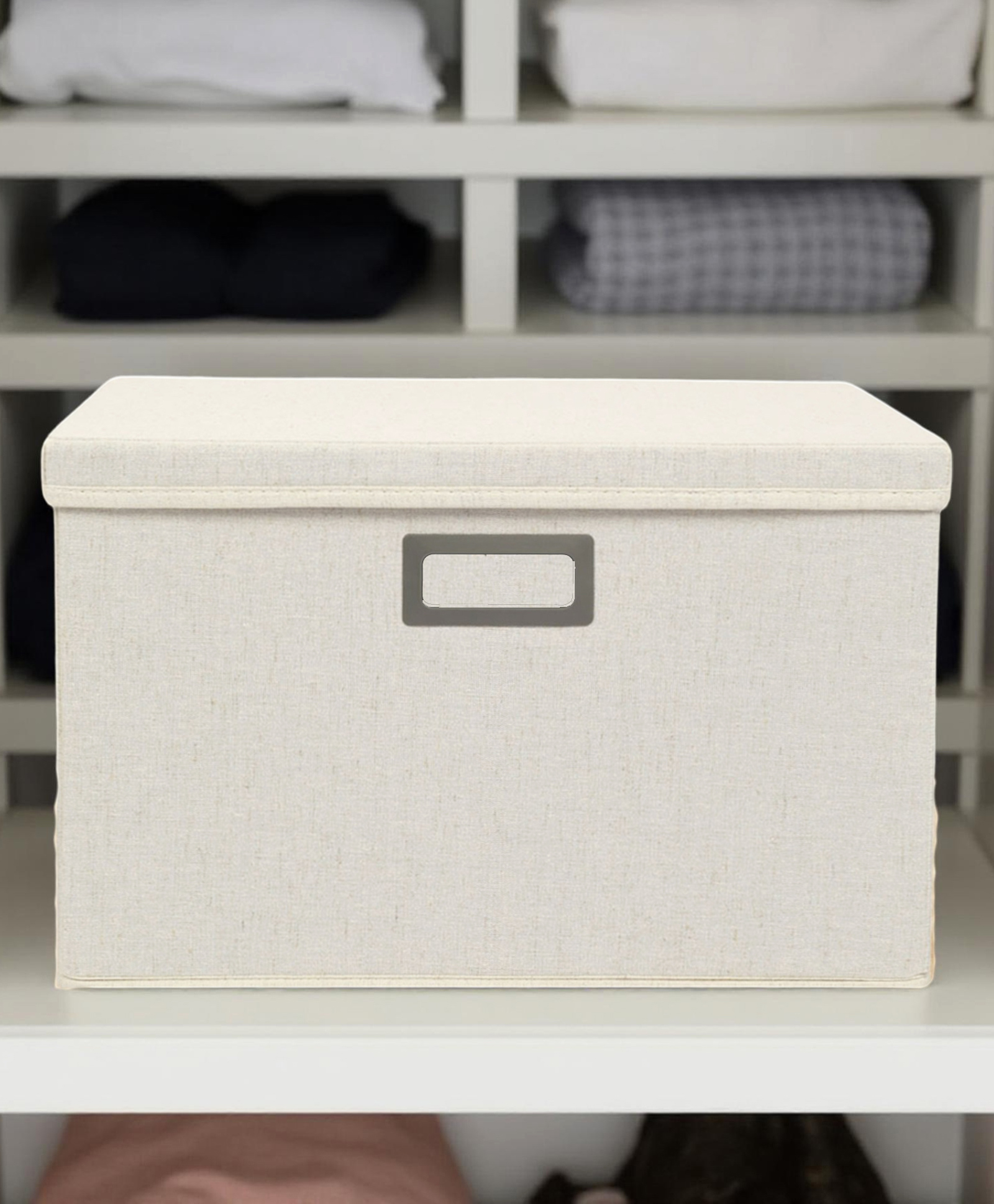 STOR Cotton-Hemp Foldable Storage Box 55L | Breathable, Dustproof Organizer for Home | Off-White-image-12