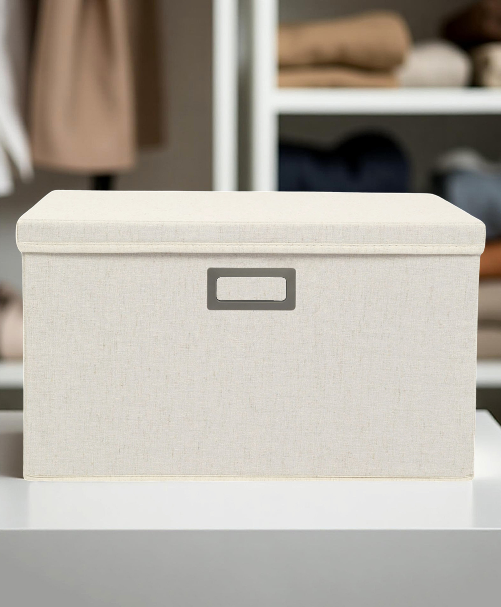 STOR Cotton-Hemp Foldable Storage Box 81.5L | Breathable, Dustproof Organizer for Home | Off-White-image-14
