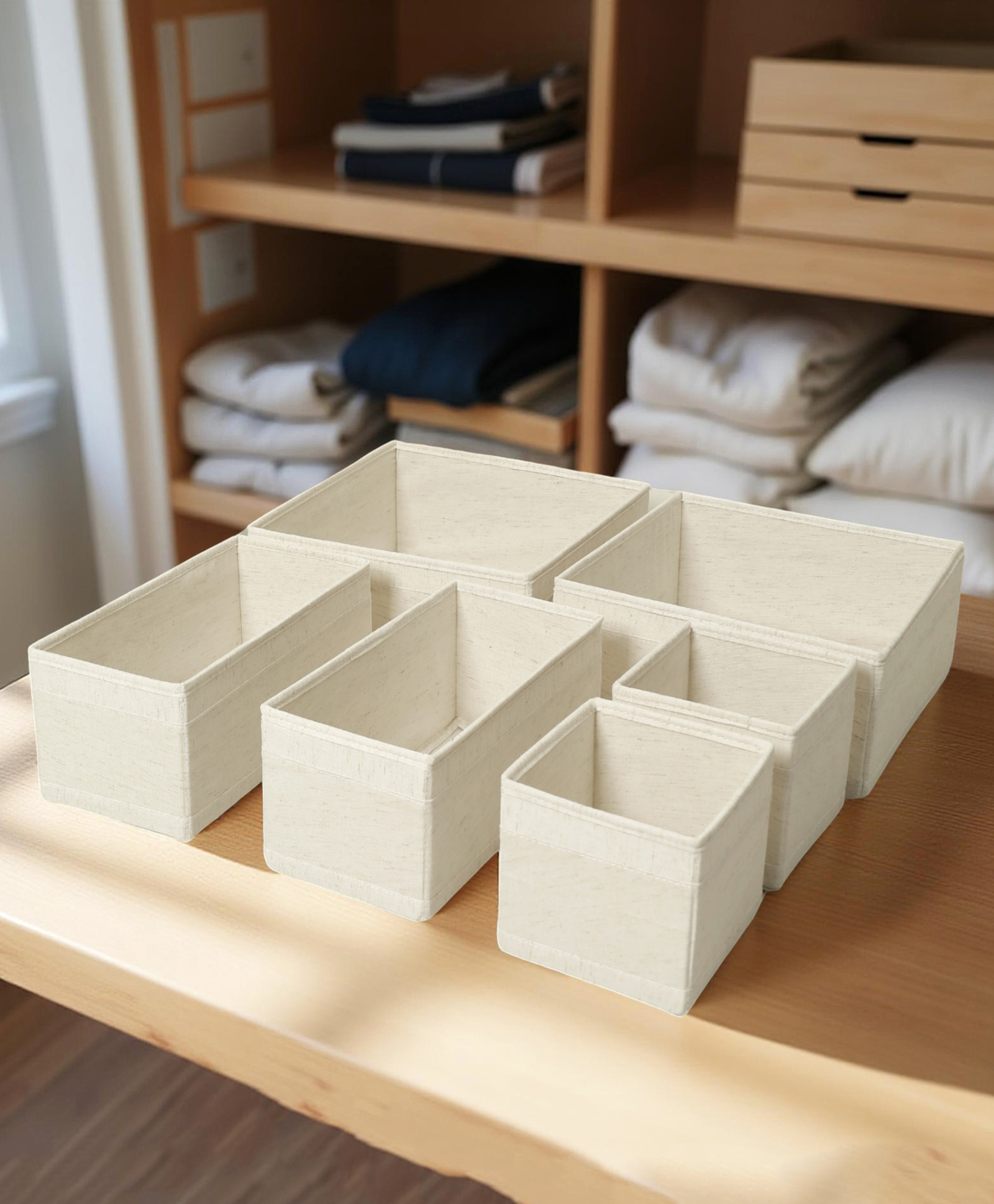 STOR 6-Piece Cotton-Hemp Foldable Storage Organisers | Sturdy, Compact Storage | Ecru White-picture-10