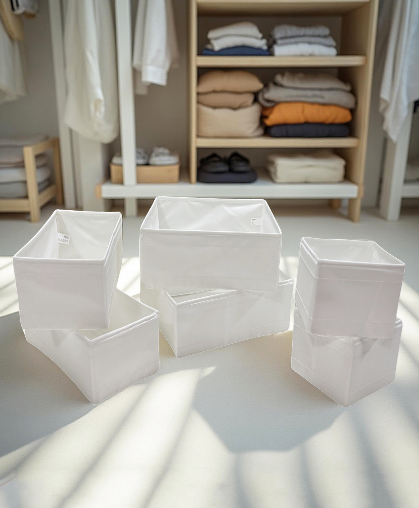 STOR Set of 6 Foldable Polyester Organizers | Durable, Space-Saving Storage | White-picture-38