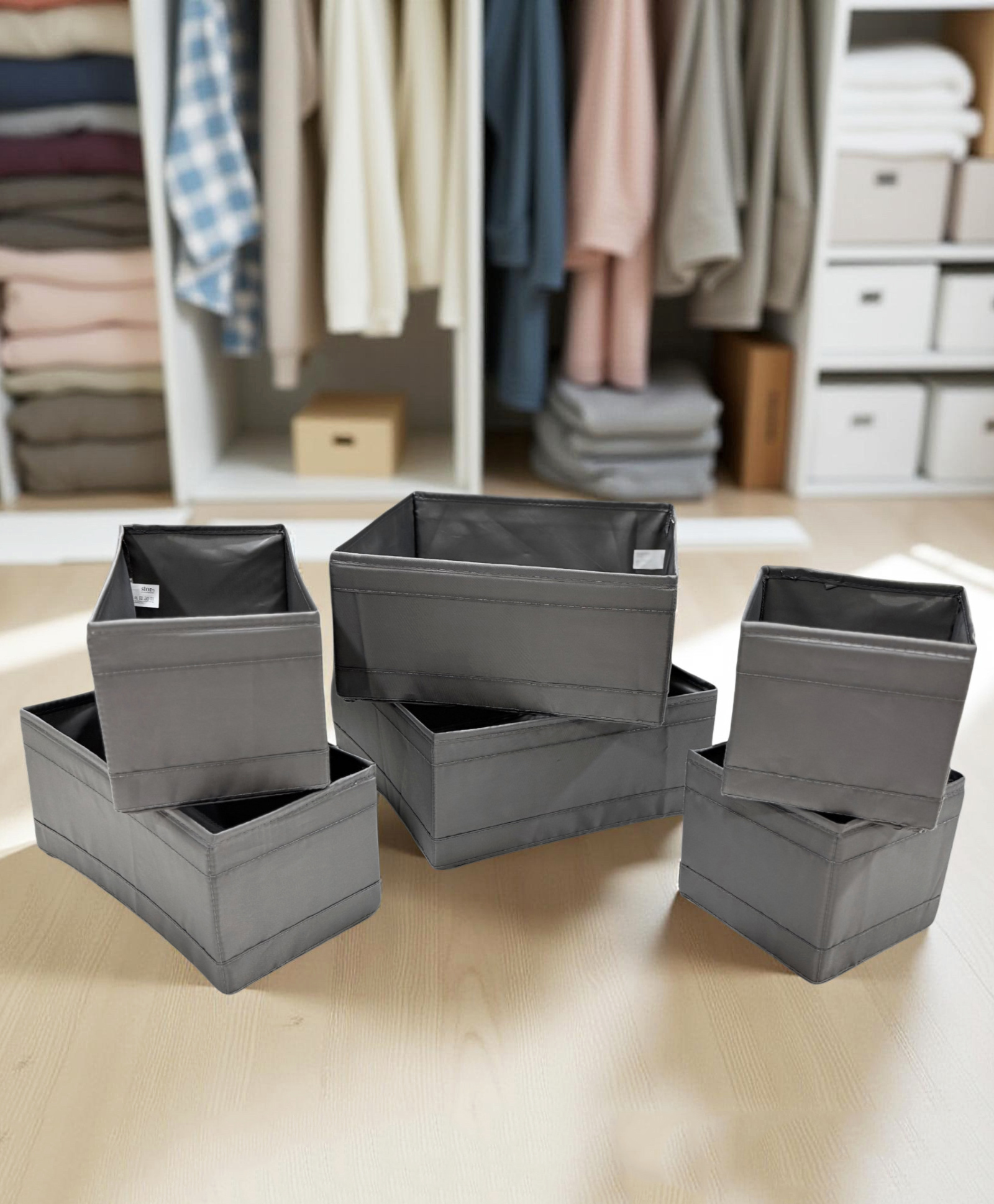 STOR Set of 6 Foldable Polyester Organizers | Durable, Space-Saving Storage | Ash Gray-picture-37