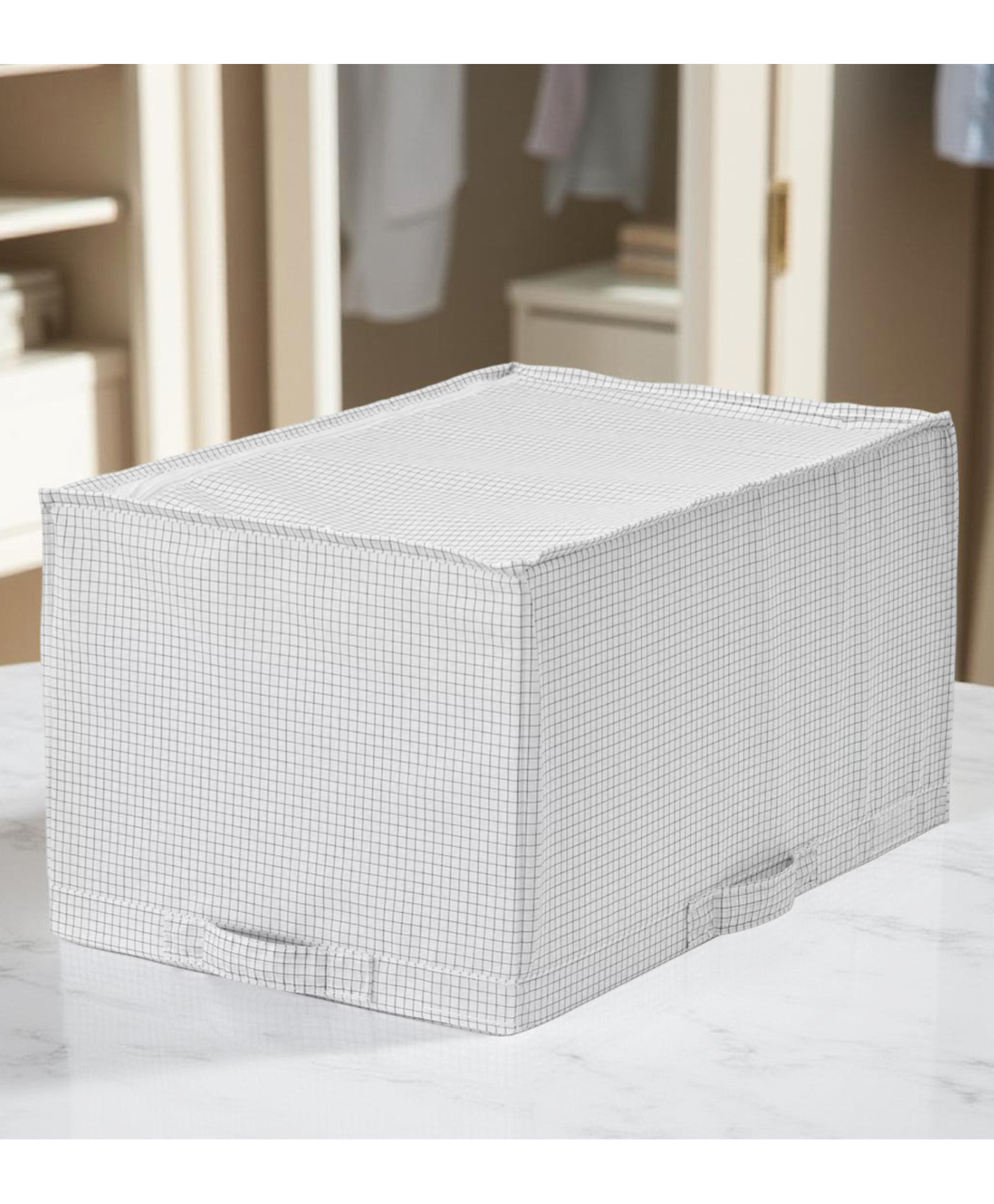 STOR Polyester Storage Organizer | Zip Lid, Foldable & Washable | Space-Saving for Closet & Under-Bed | White-picture-22