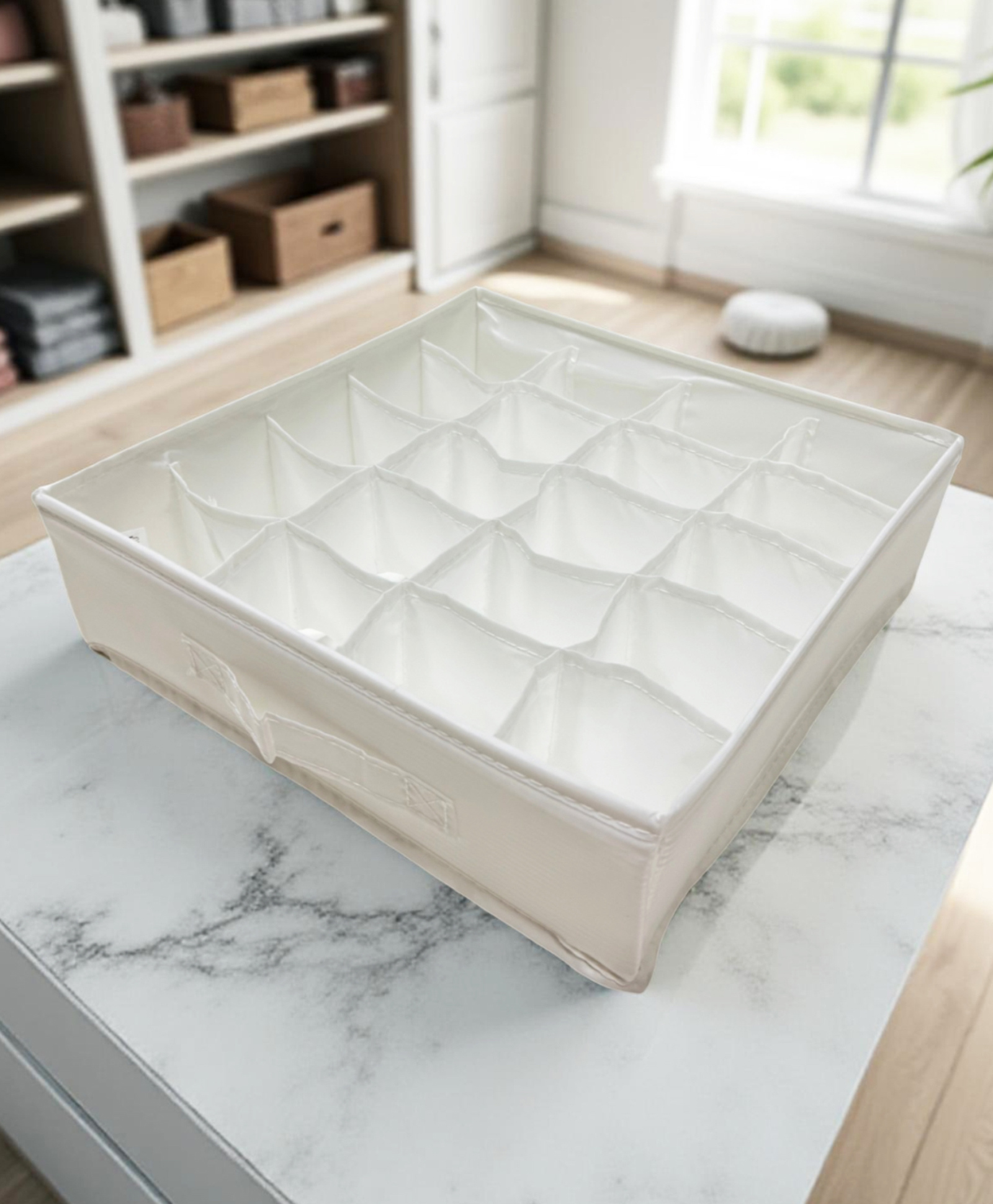 STOR Polyester Storage Organizer | Foldable, Washable & Space-Saving | Compartments for Essentials | White-picture-26