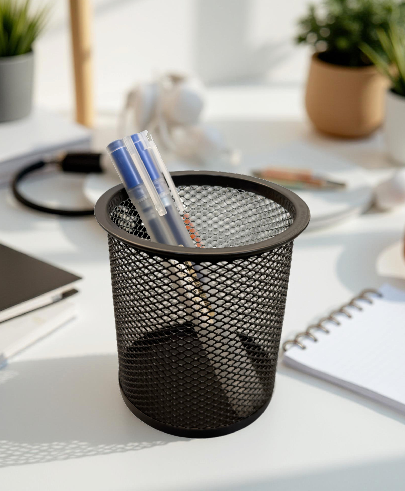 STOR Round Mesh Desk Organizer | Durable Metal Storage for Office Supplies | Ash Gray-image-32