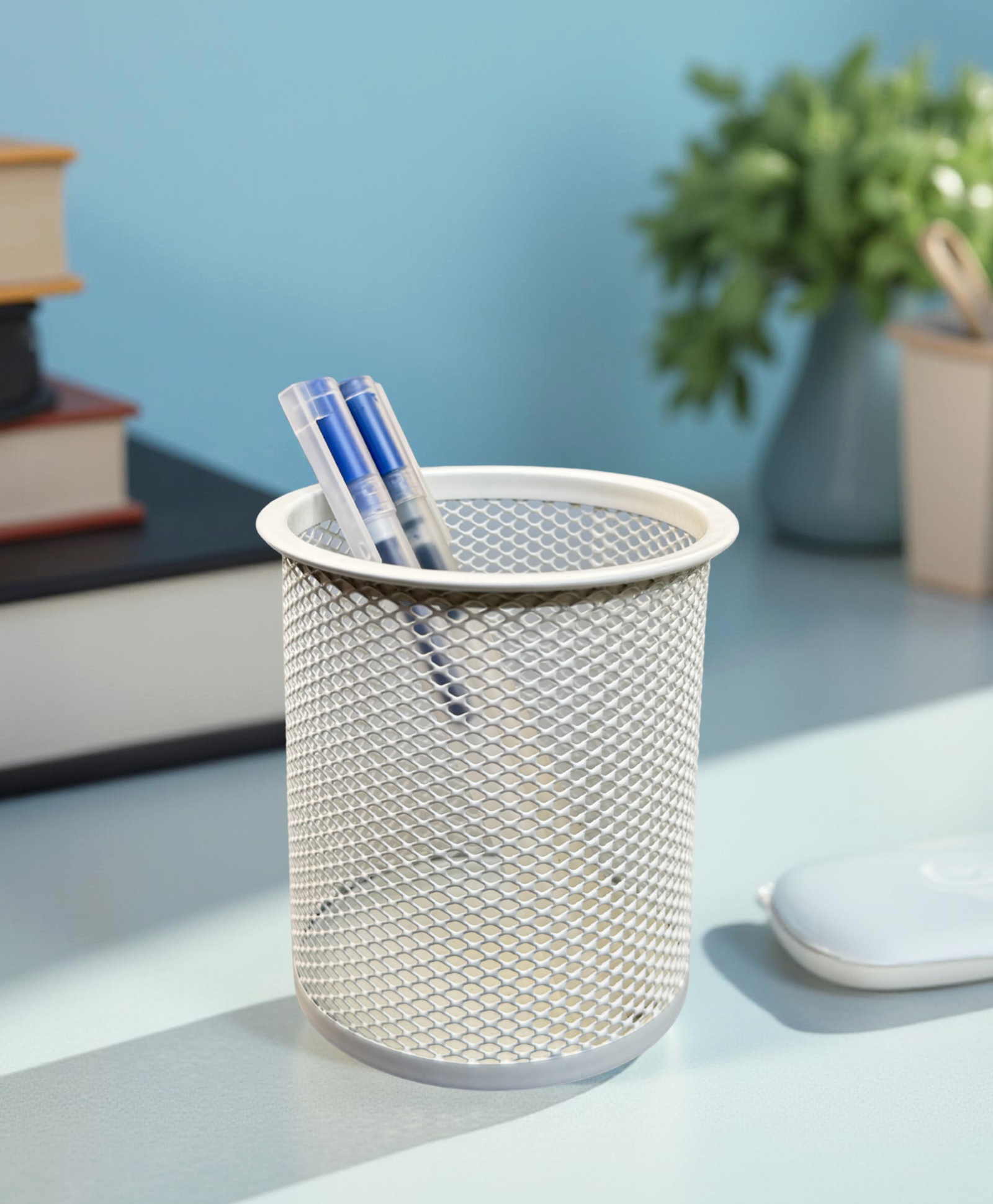 STOR Round Mesh Desk Organizer | Durable Metal Storage for Office Supplies | Ecru White-image-35