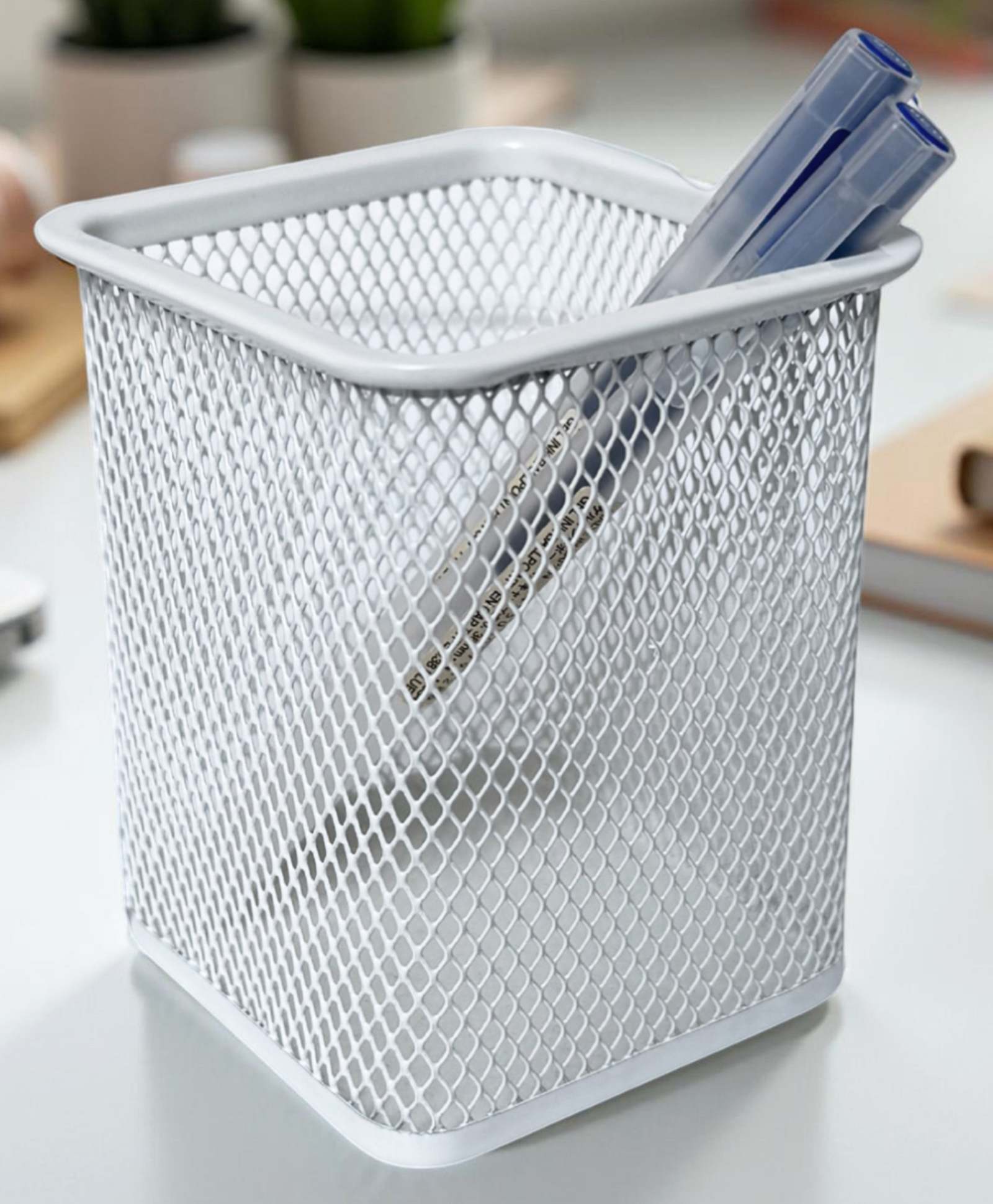 STOR Square Mesh Desk Organizer | Durable Metal Storage for Office Supplies | Ecru White-image-37