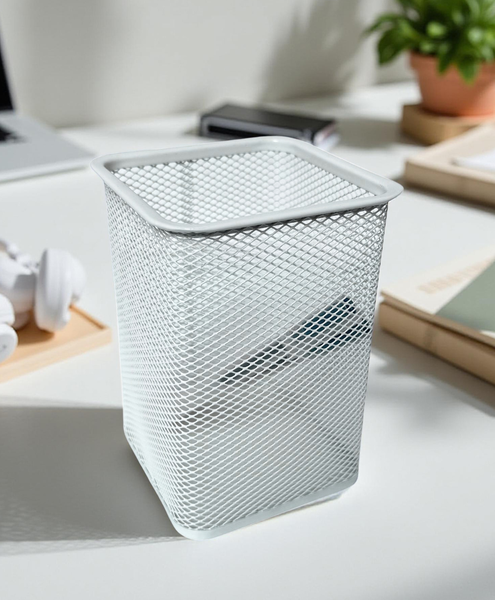 STOR Square Mesh Desk Organizer | Durable Metal Storage for Office Supplies | Ecru White-image-38
