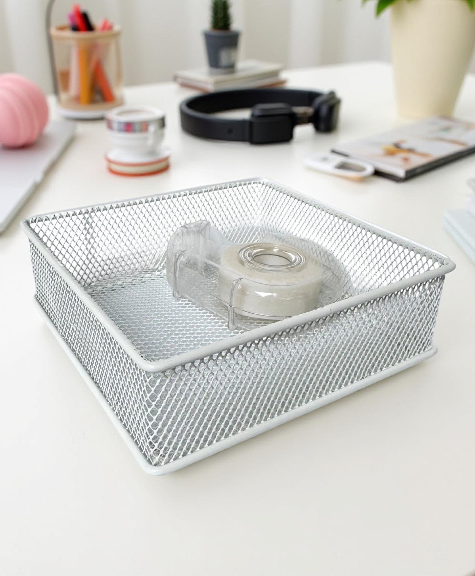STOR Stackable Mesh Organizer | Sturdy Metal, Open-Mesh Space-Saving Storage for Home & Office | Ecru White-image-49