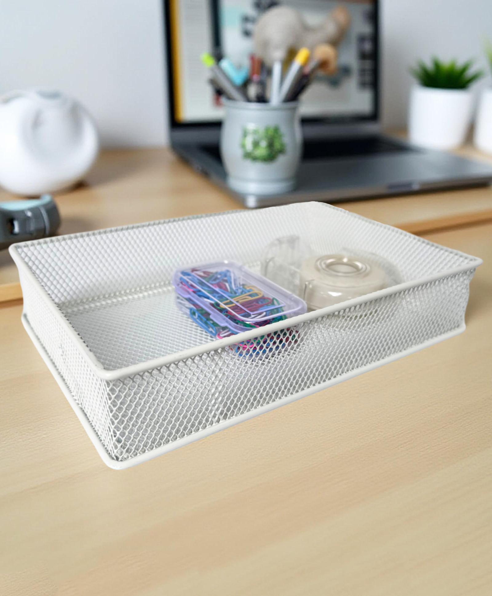 STOR Stackable Mesh Organizer | Sturdy Metal, Open-Mesh Space-Saving Storage for Home & Office | Ecru White-image-48