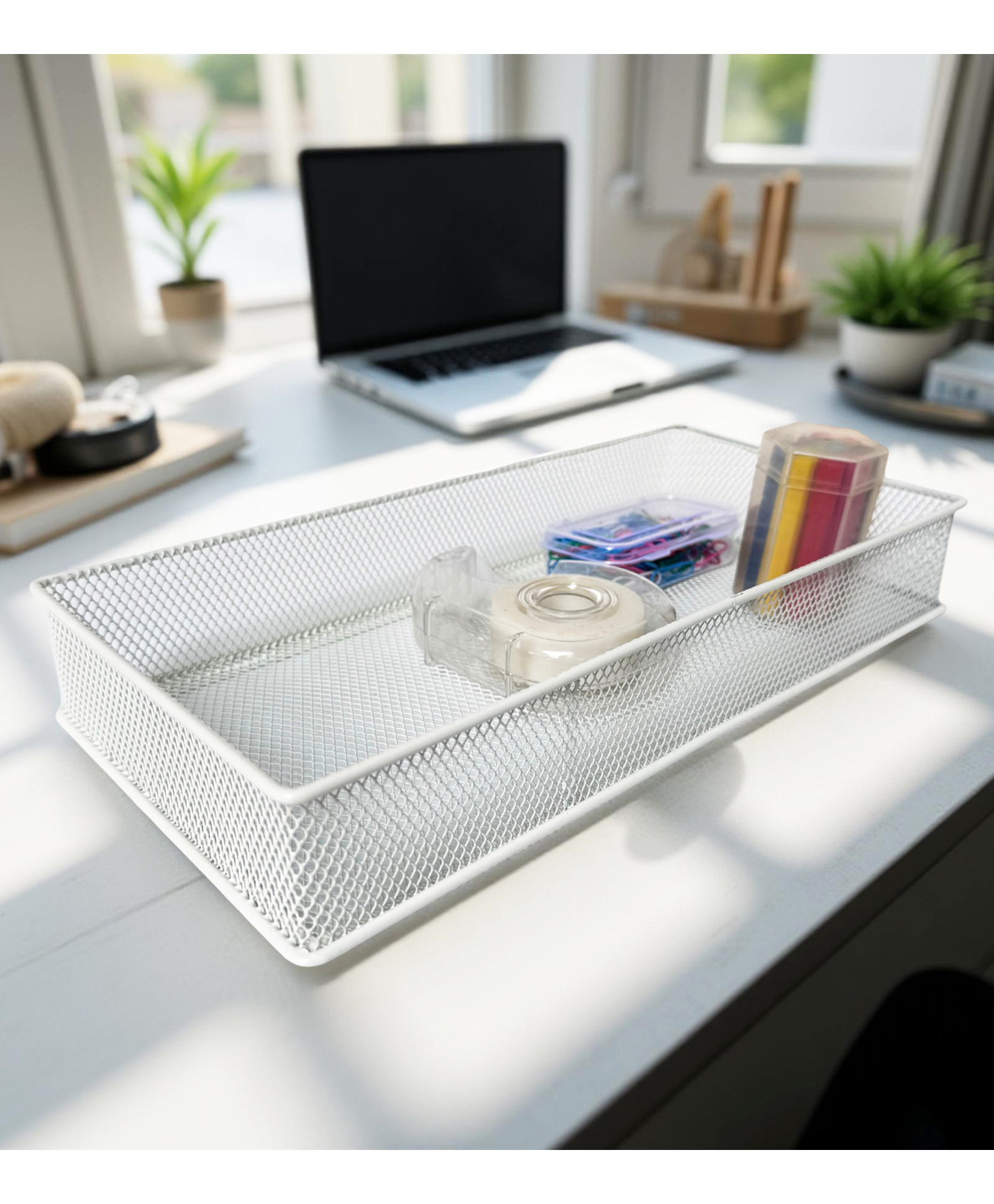 STOR Stackable Mesh Organizer | Sturdy Metal, Open-Mesh Space-Saving Storage for Home & Office | Ecru White-image-15