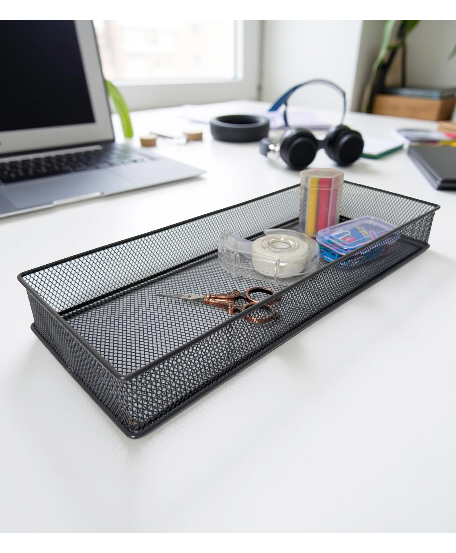 STOR Stackable Mesh Organizer | Sturdy Metal, Open-Mesh Space-Saving Storage for Home & Office | Ash Gray-image-44