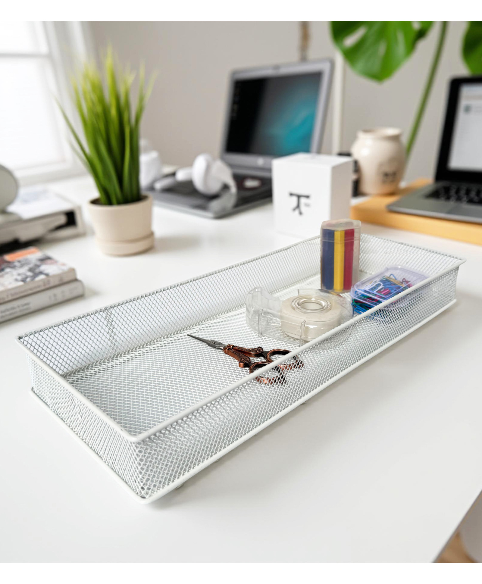 STOR Stackable Mesh Organizer | Sturdy Metal, Open-Mesh Space-Saving Storage for Home & Office | Ecru White-image-16