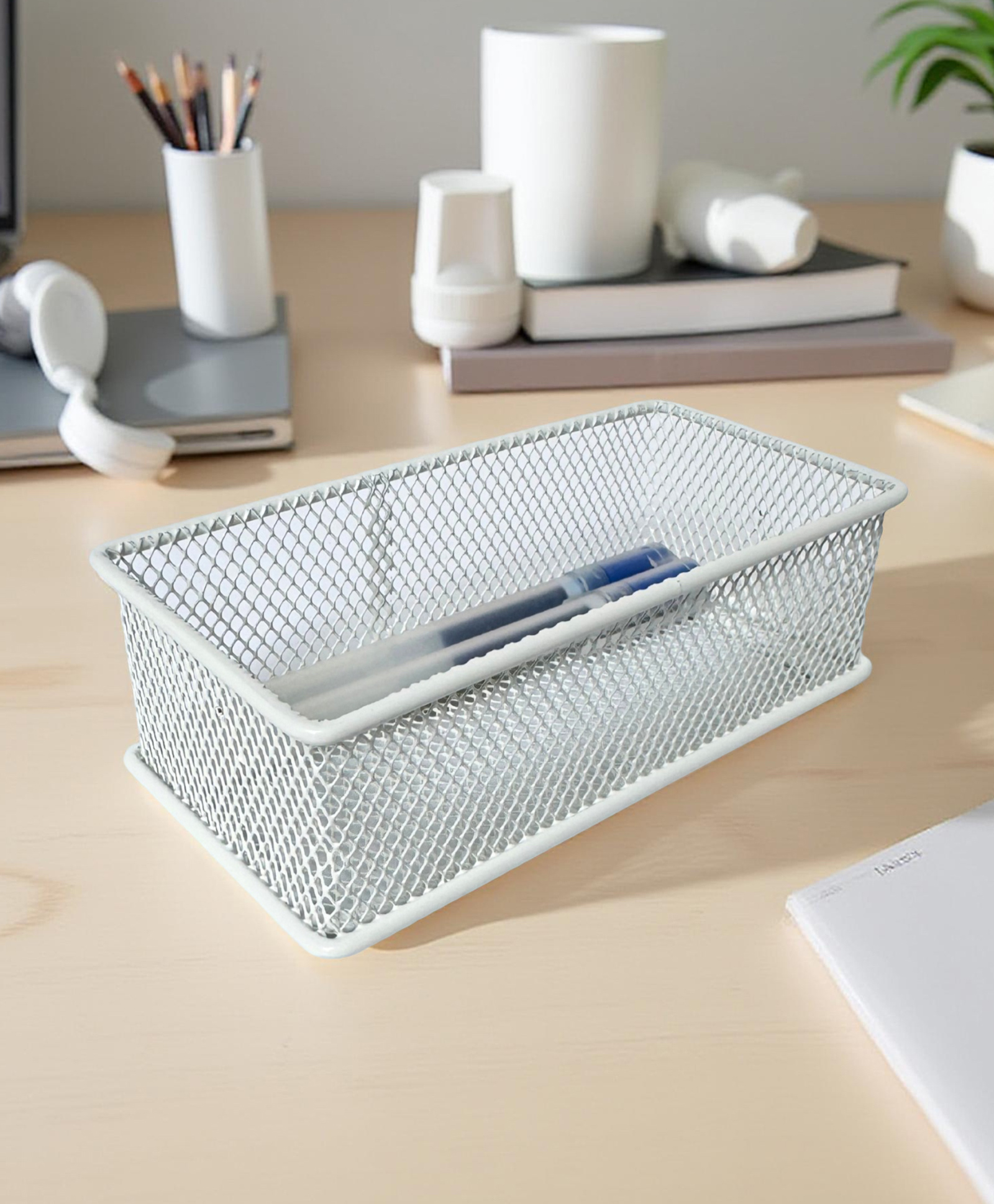 STOR Stackable Mesh Organizer | Sturdy Metal, Open-Mesh Space-Saving Storage for Home & Office | Ecru White-image-46