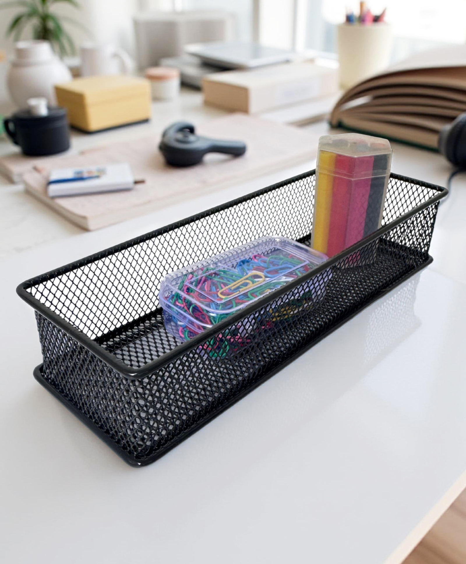 STOR Stackable Mesh Organizer | Sturdy Metal, Open-Mesh Space-Saving Storage for Home & Office | Ash Gray-image-33