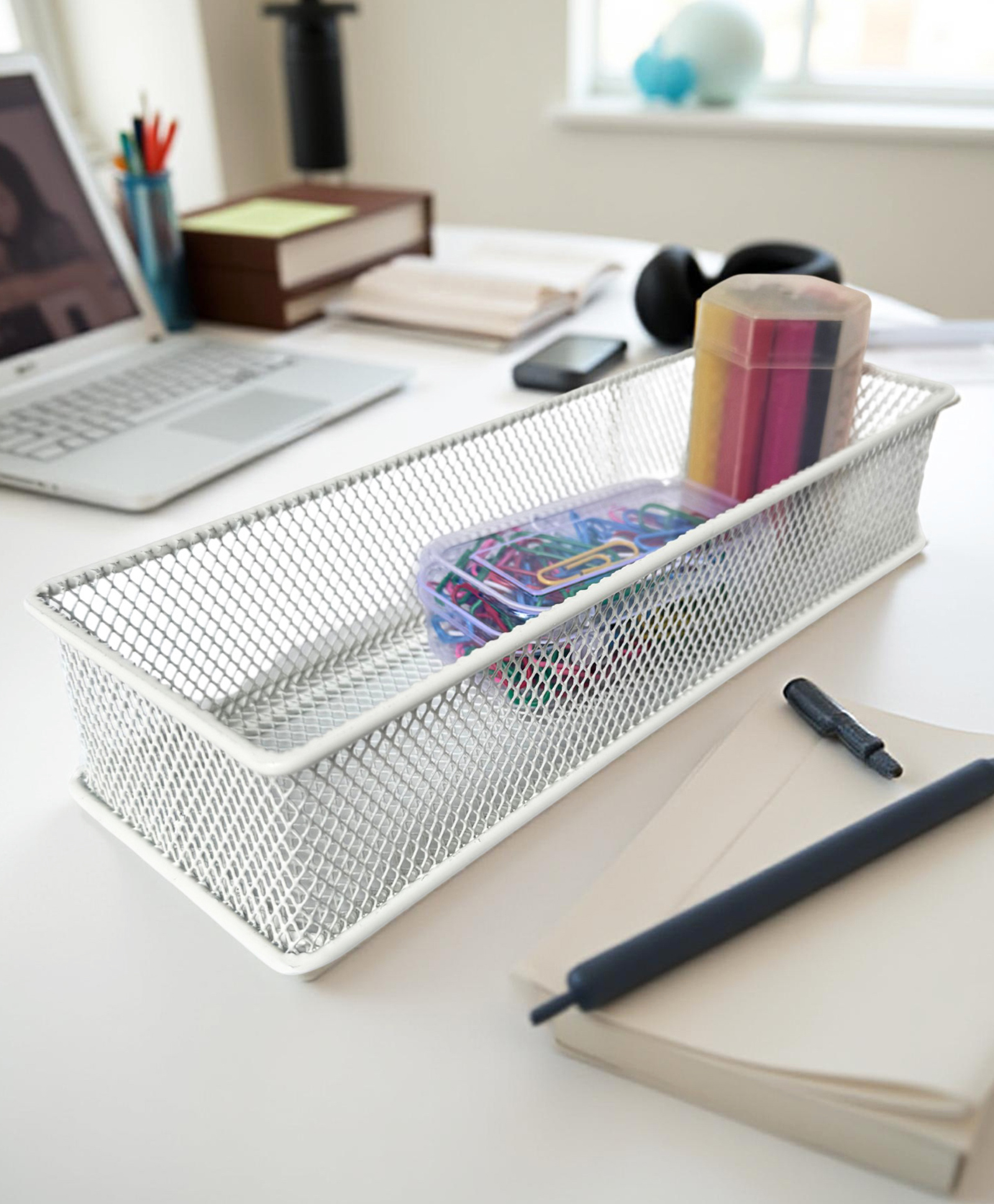 STOR Stackable Mesh Organizer | Sturdy Metal, Open-Mesh Space-Saving Storage for Home & Office | Ecru White-image-42