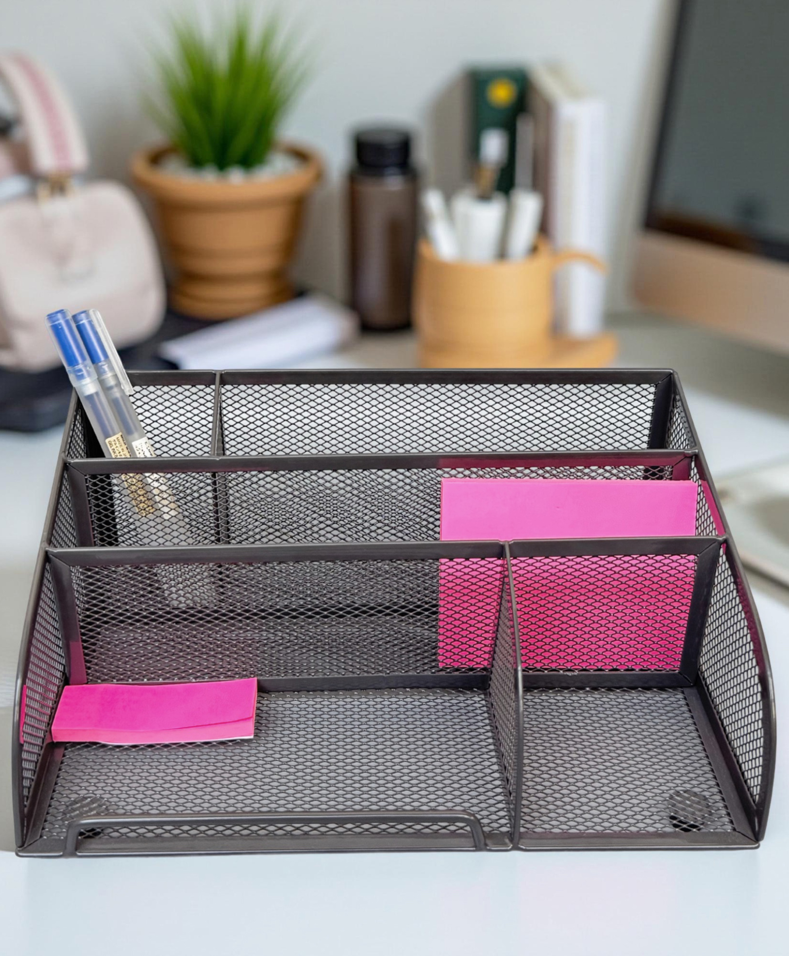 STOR Mesh Stationery Desk Organizer | Durable Metal, Multi-Compartment Open-Mesh Design | Ash Gray-image-37