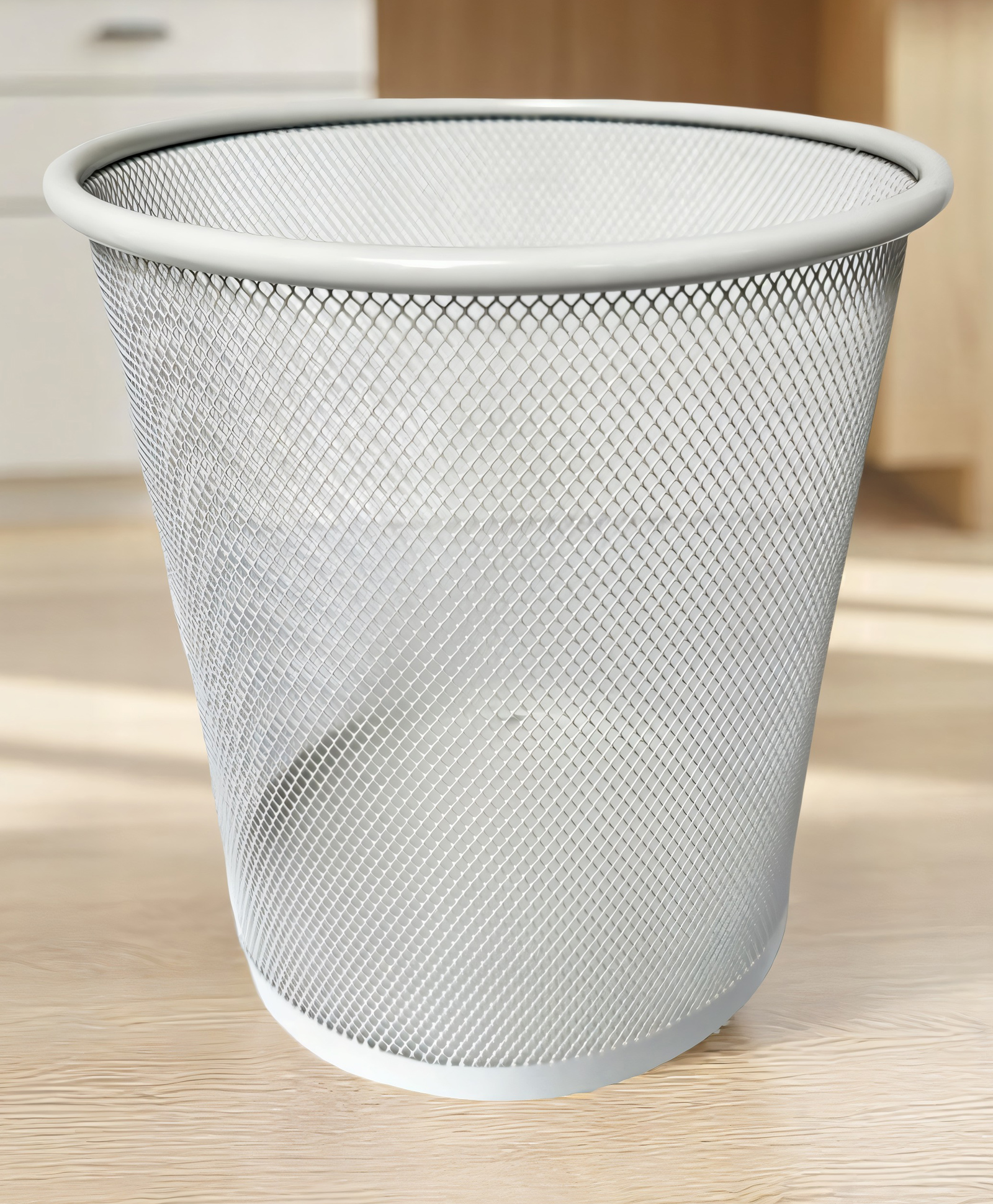 STOR Round Mesh Trash Can 7 L | Rust-Proof Metal & Lightweight | Set of 1 | Ecru White-image-42
