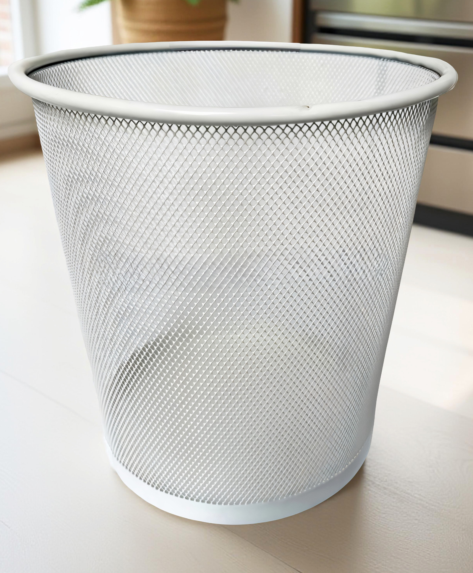 STOR Round Mesh Trash Can 11L | Rust-Proof Metal & Lightweight | Set of 1 | Ecru White-picture-48