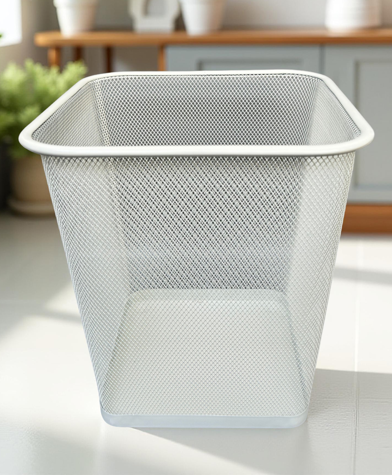 STOR Square Mesh Trash Can 14L | Rust-Proof Metal & Lightweight | Set of 1 | Ecru White-image-10