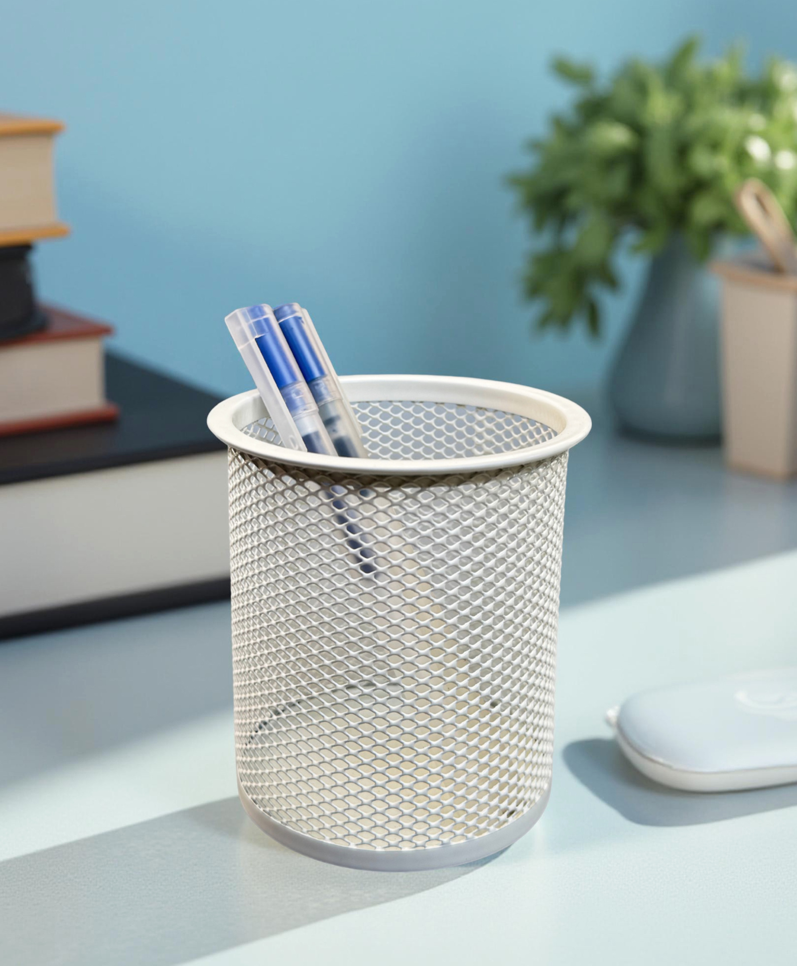 STOR Round Mesh Desk Organizer | Durable Metal Storage for Office Supplies | Ecru White | Set of 4-image-34