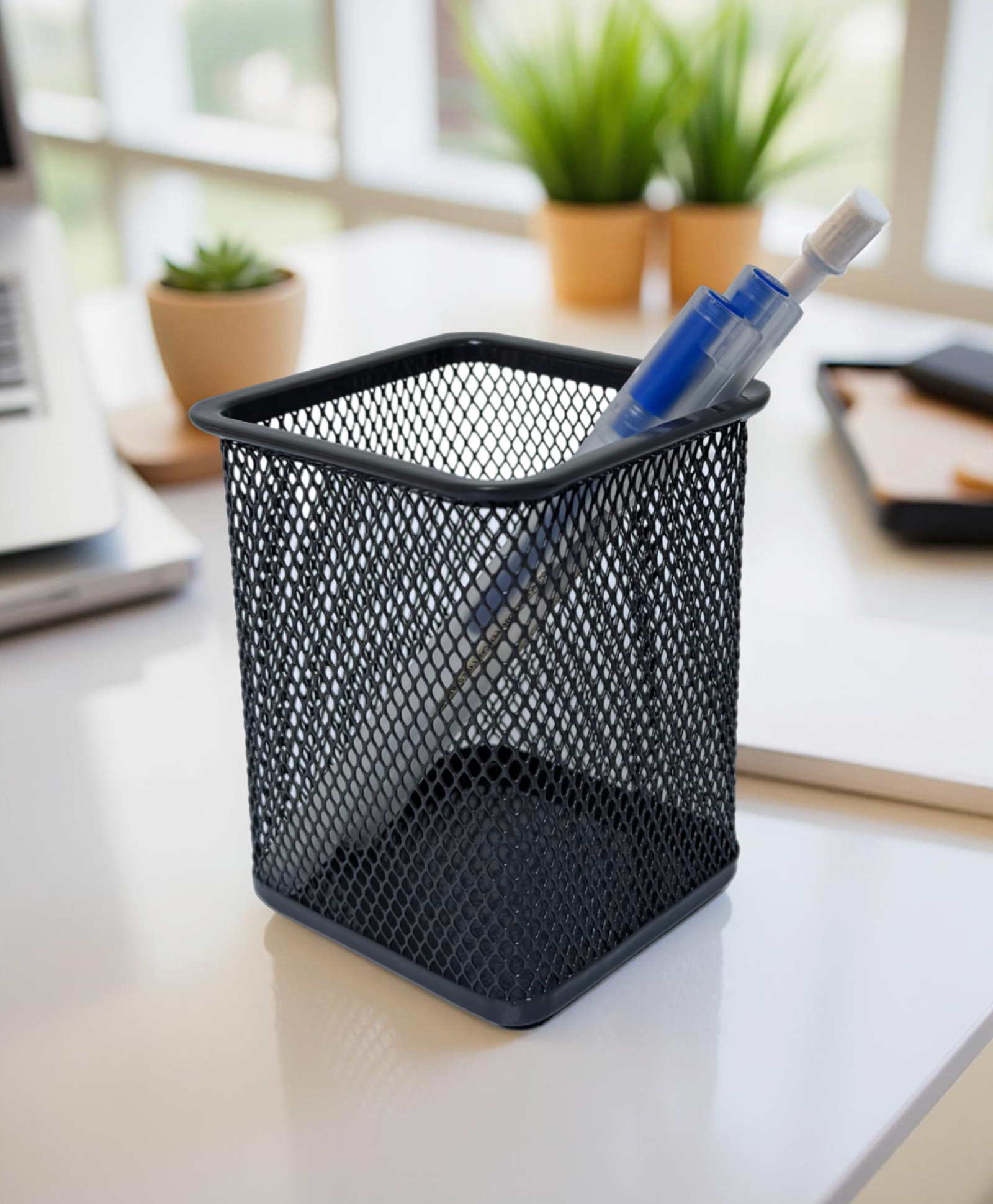 STOR Square Mesh Desk Organizer | Durable Metal Storage for Office Supplies | Ash Gray | Set of 3-image-26