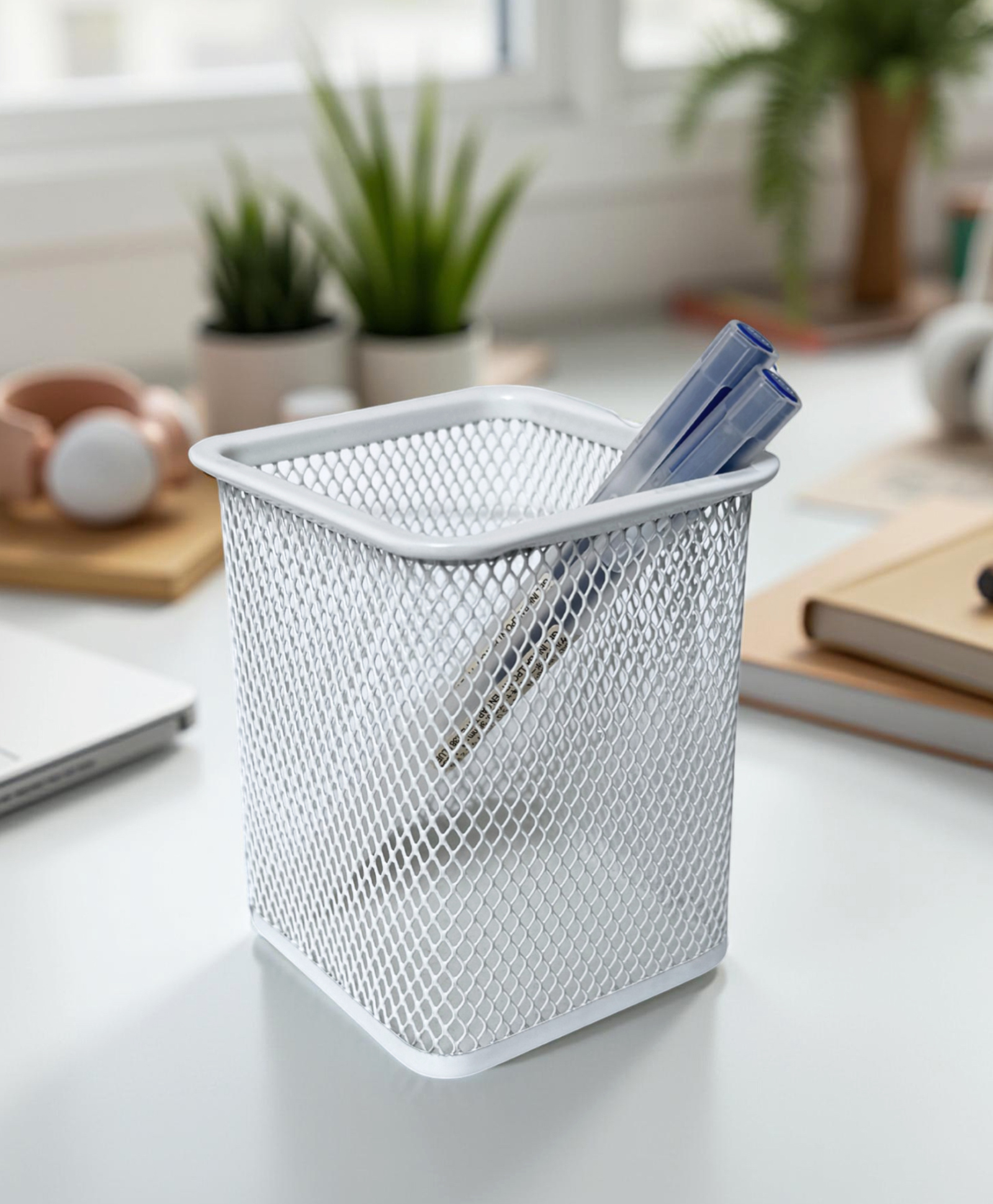 STOR Square Mesh Desk Organizer | Durable Metal Storage for Office Supplies | Ecru White | Set of 3-image-33