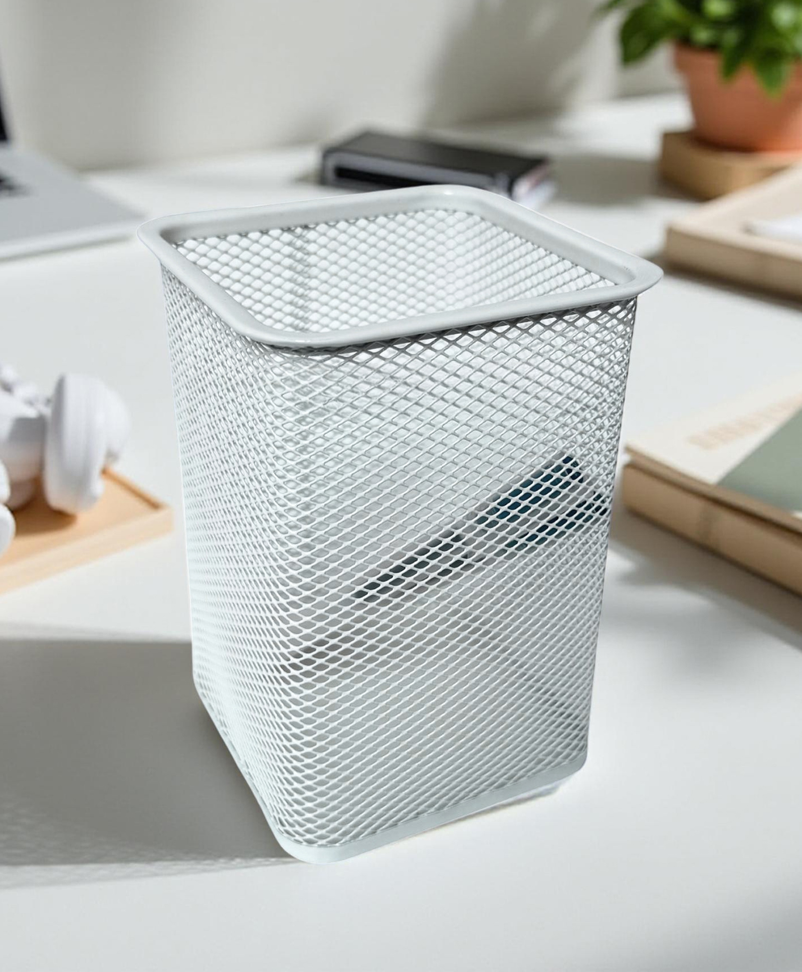 STOR Square Mesh Desk Organizer | Durable Metal Storage for Office Supplies | Ecru White | Set of 2-picture-29