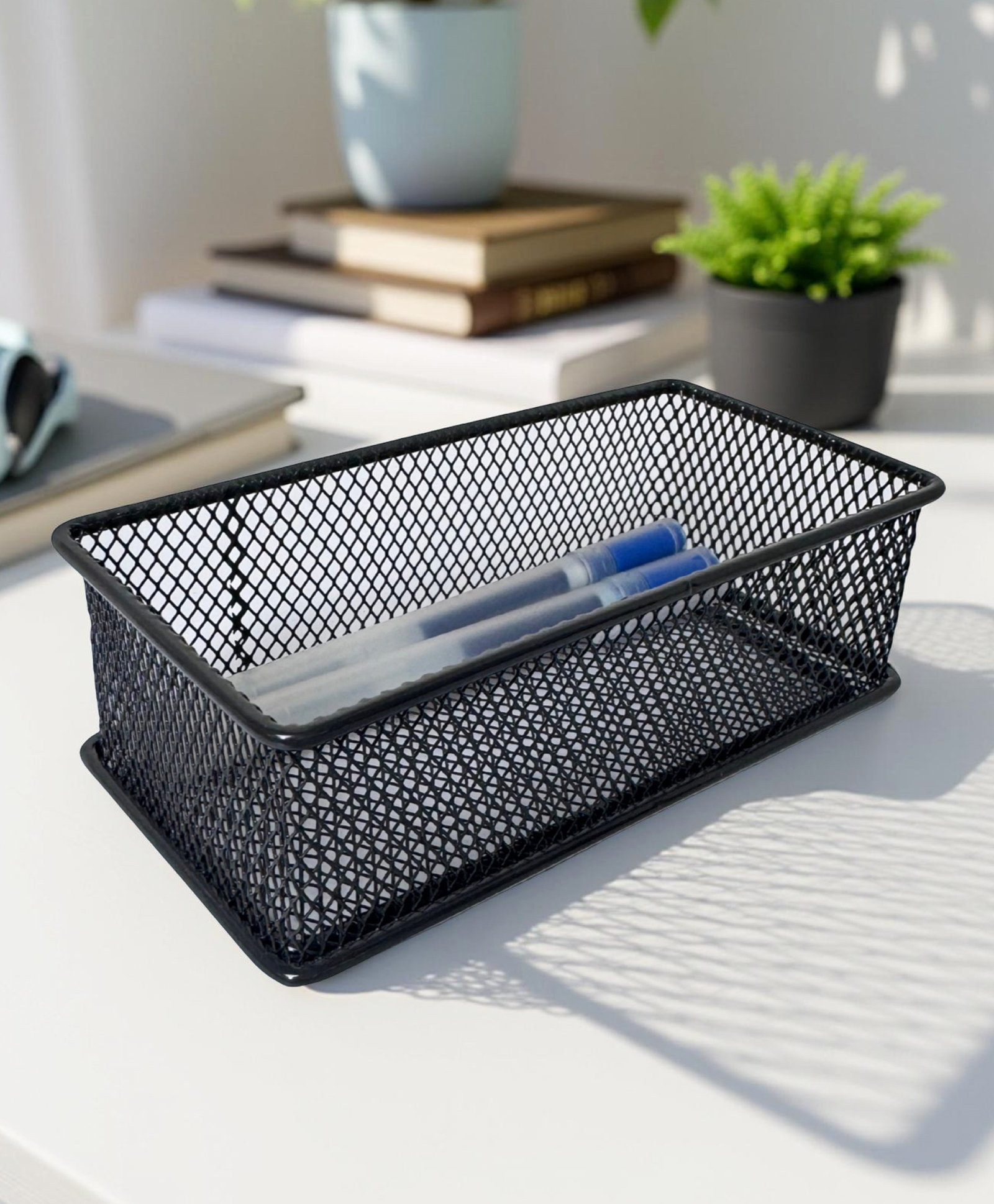 STOR Stackable Mesh Organizer | Sturdy Metal, Open Mesh Storage for Home & Office | Ash Gray | Set of 2-image-27