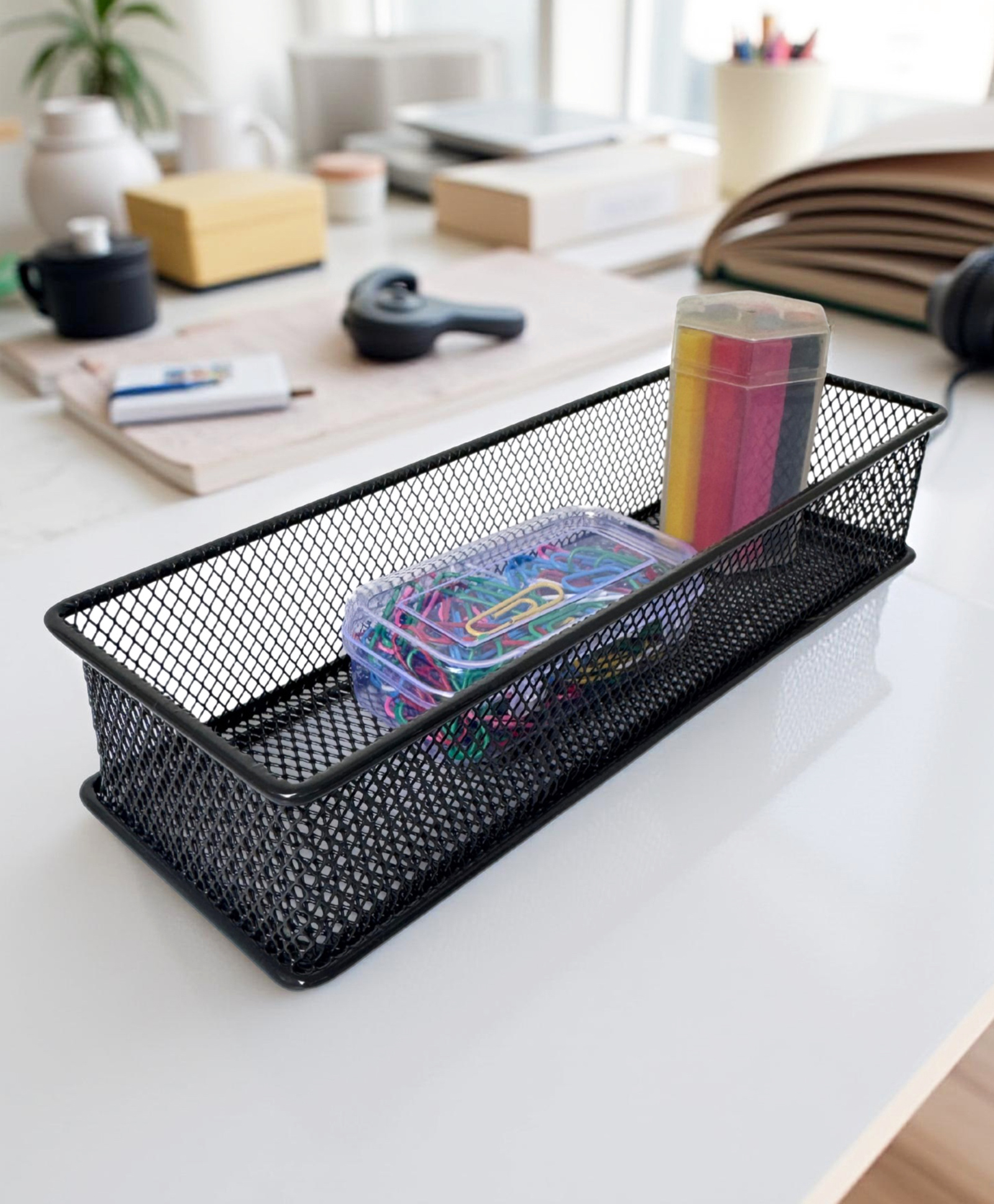 STOR Stackable Mesh Organizer | Sturdy Metal, Open Mesh Storage for Home & Office | Ash Gray | Set of 2-image-28
